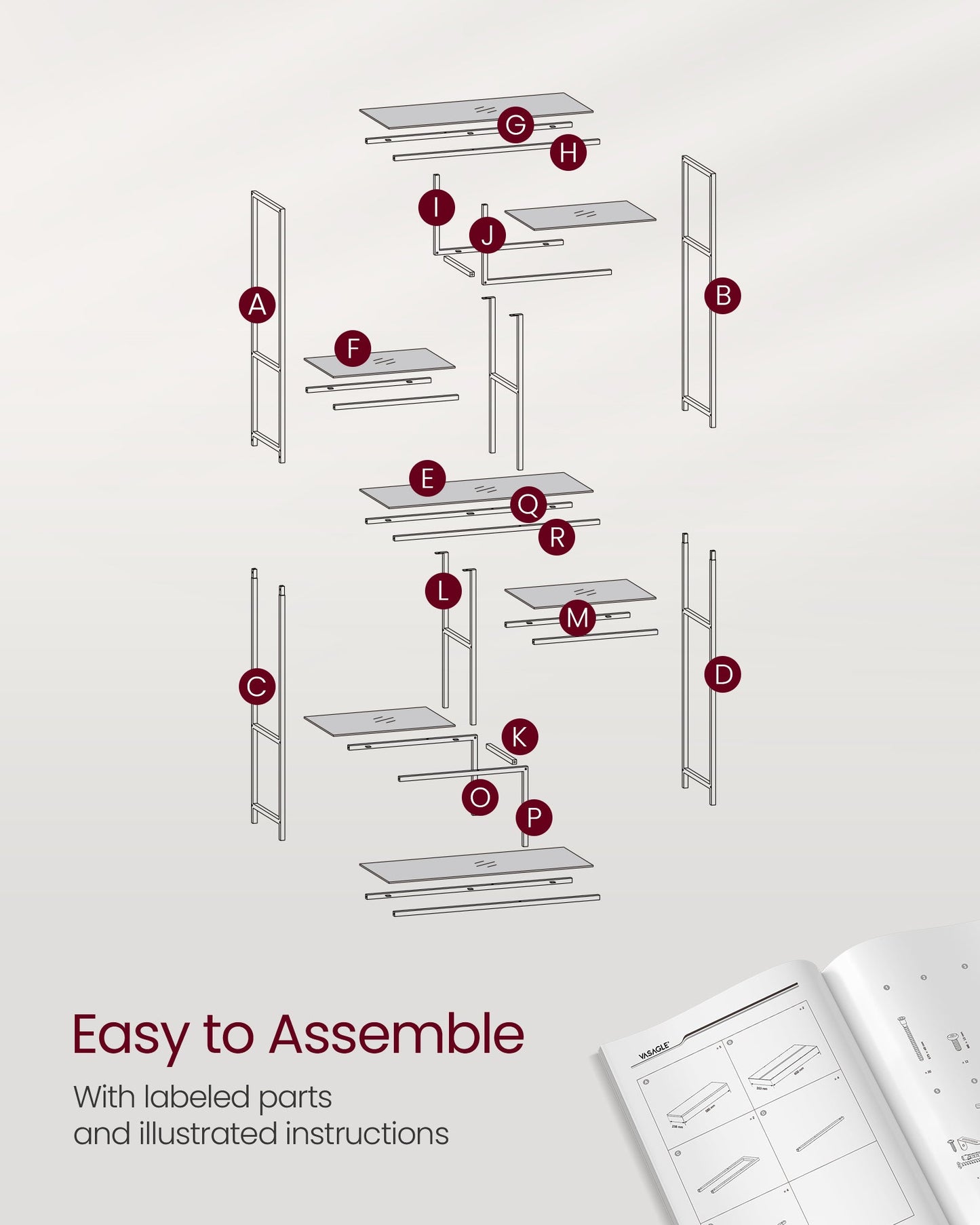6-Tier Tall Bookshelf with Tempered Glass Shelves