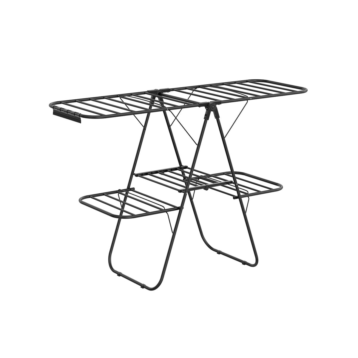 Foldable 2-Level Clothes Drying Rack with Height-Adjustable Wings