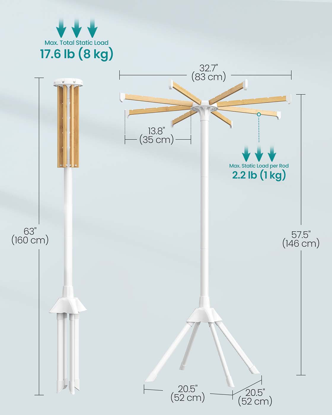 Foldable clothes drying rack with bamboo rods for indoor laundry
