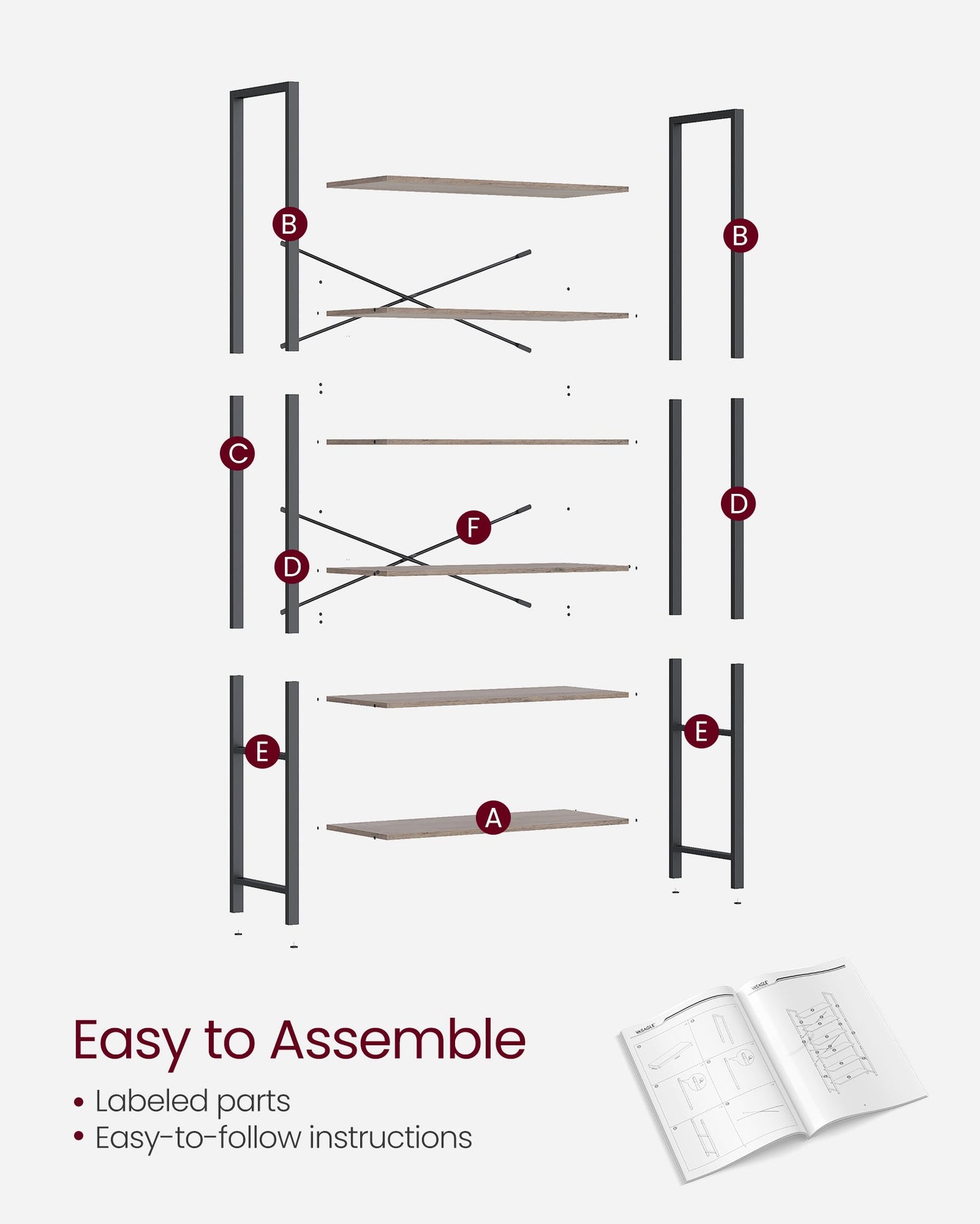 6-Tier Tall Bookshelf with Steel Frame