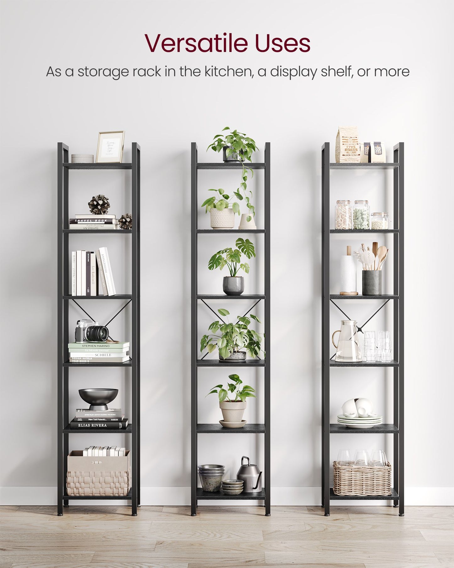 6-Tier TNarrow Bookcase with Steel Frame