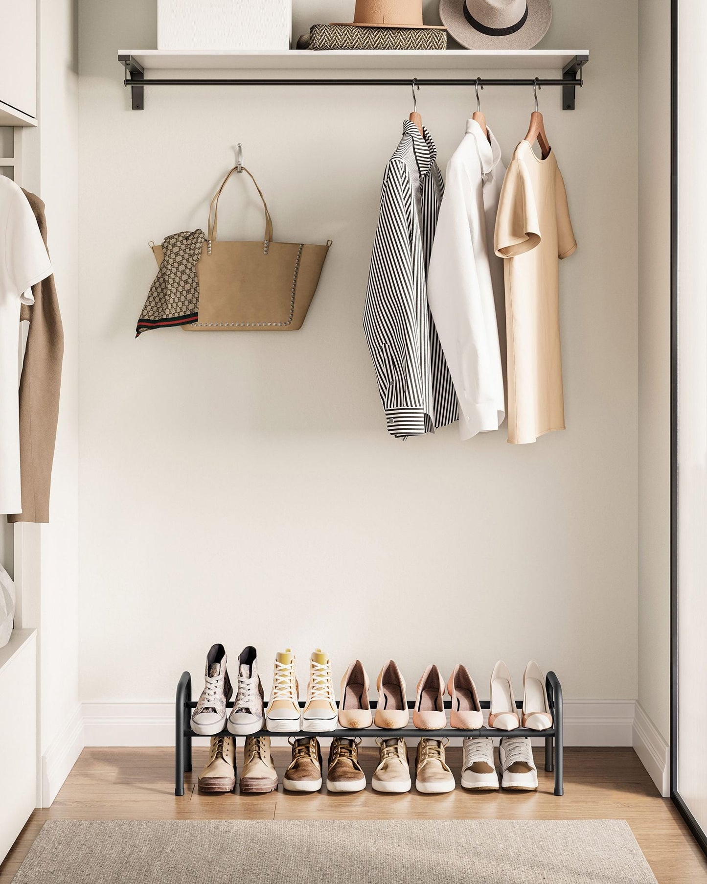 1 Tier Expandable Shoe Rack, Holds up to 10 Pairs of Shoes