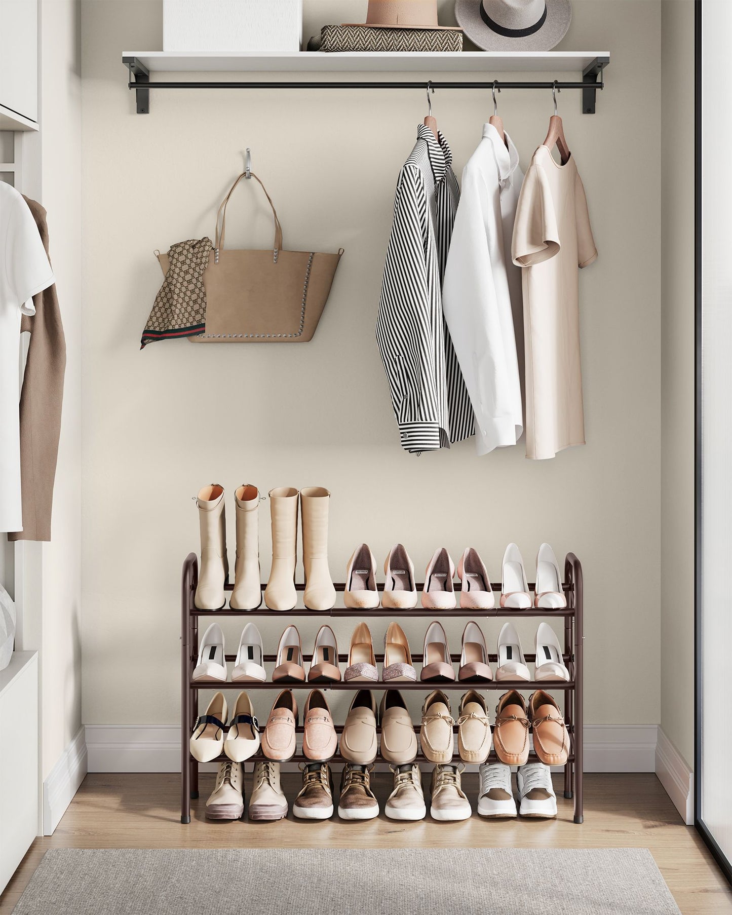 3 Tier Expandable Shoe Rack, Holds up to 20 Pairs of Shoes