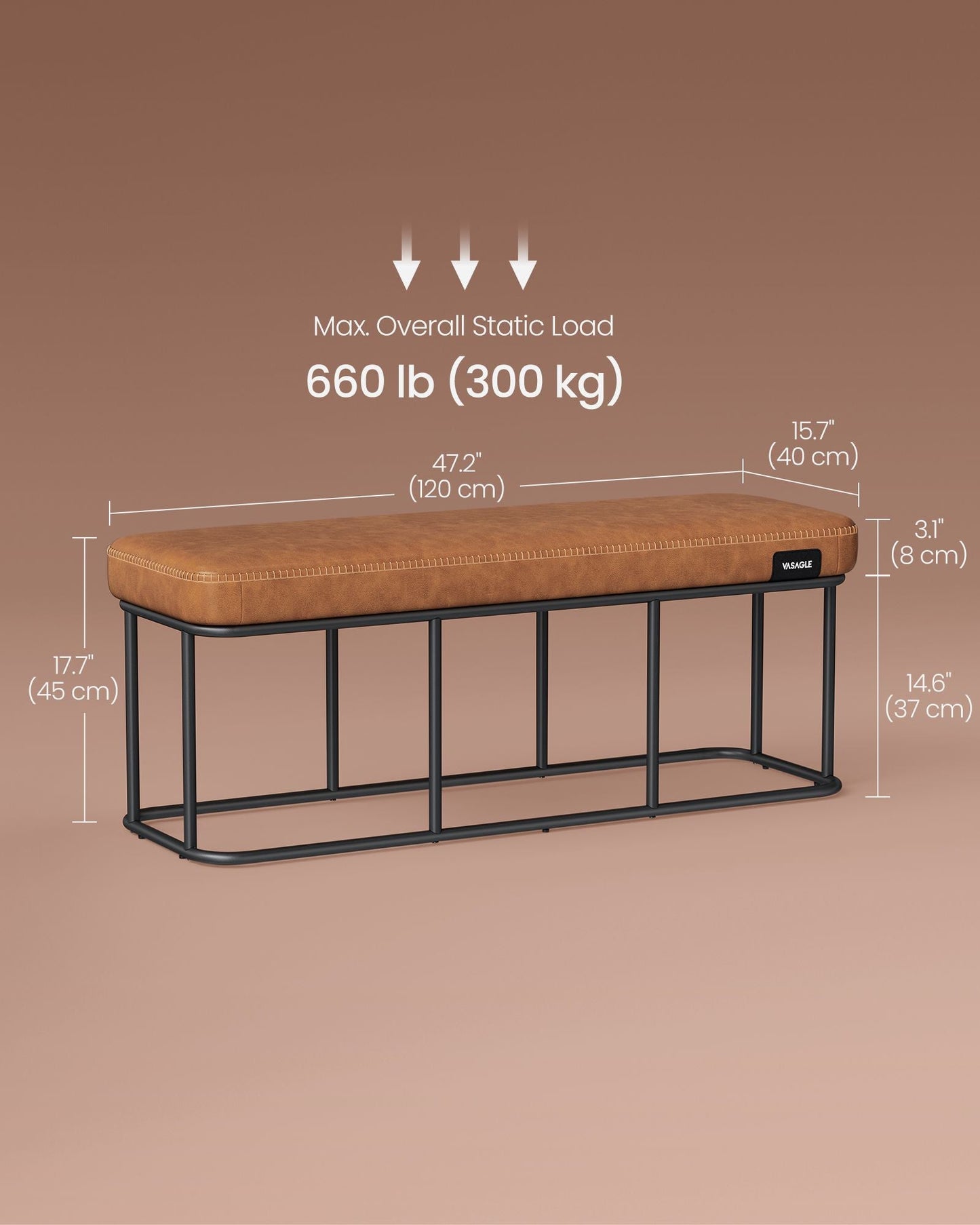EKHO Collection - Bench for Entryway Bedroom, Caramel Brown