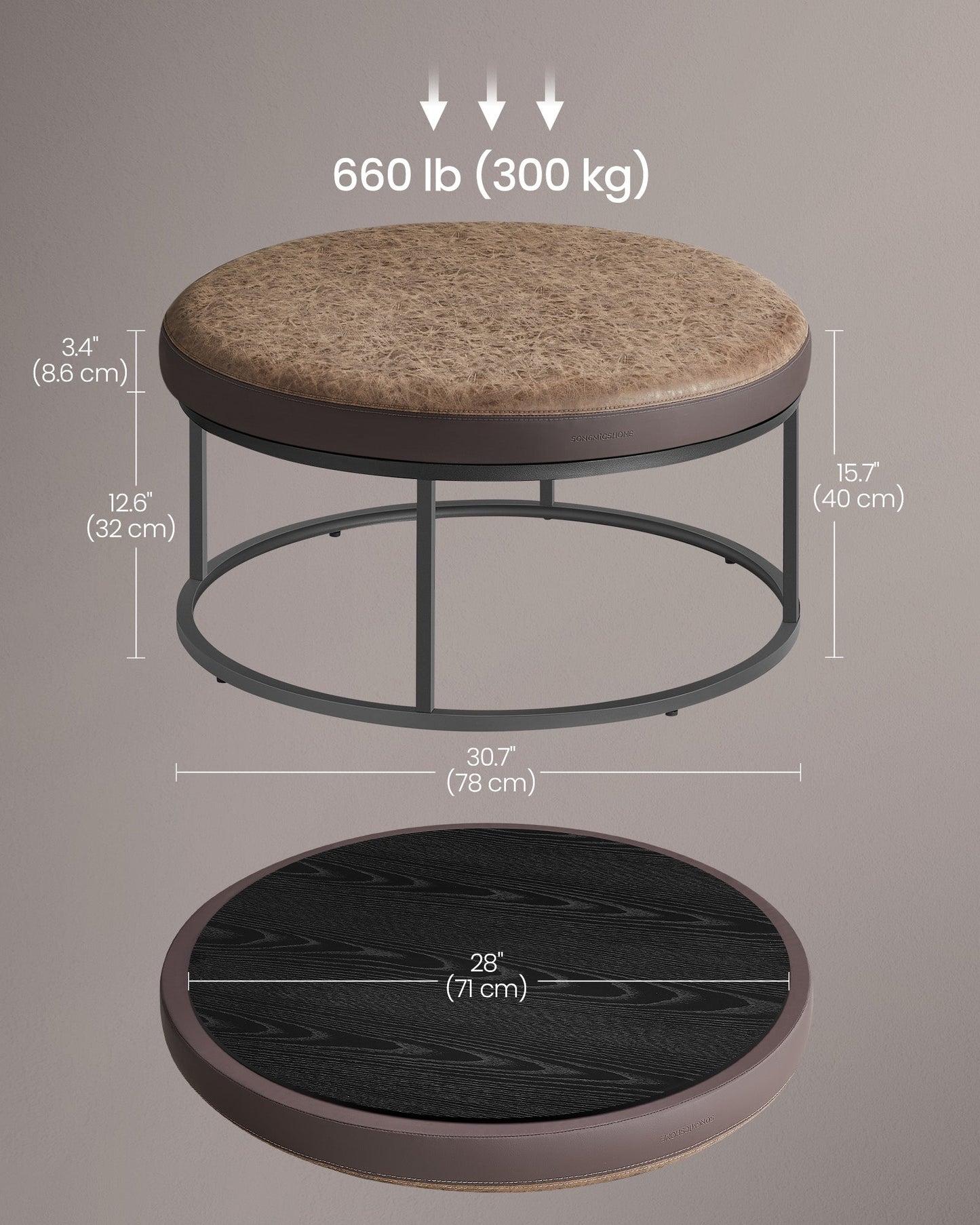 LUIZ Collection - Round Ottoman with Padded Seat