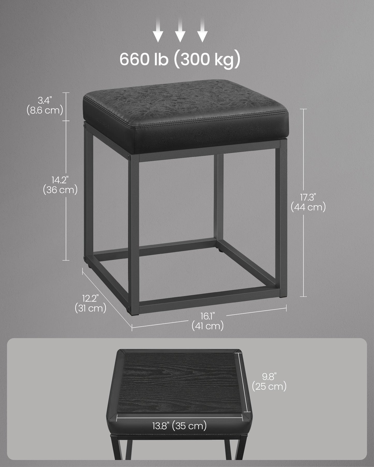 LUIZ Collection - Rectangle Ottoman Footstool Steel Frame