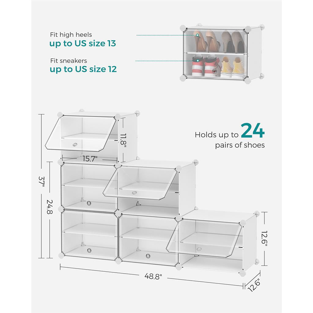 6 Cubes Shoe Organizer with Doors, Holds Up to 24 Pair of Shoes