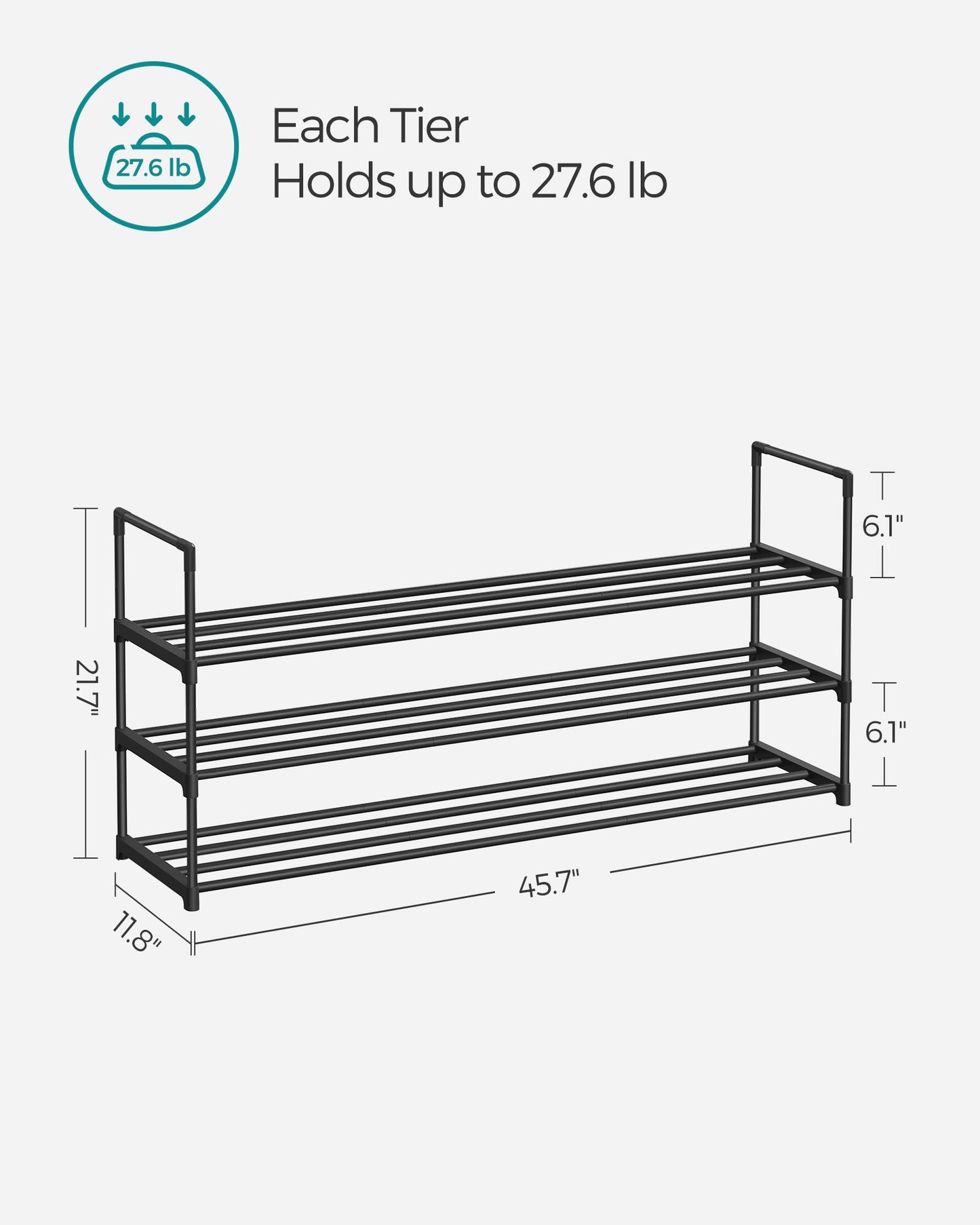 3 Tier Metal Shoe Rack for 18 Pairs of Shoes
