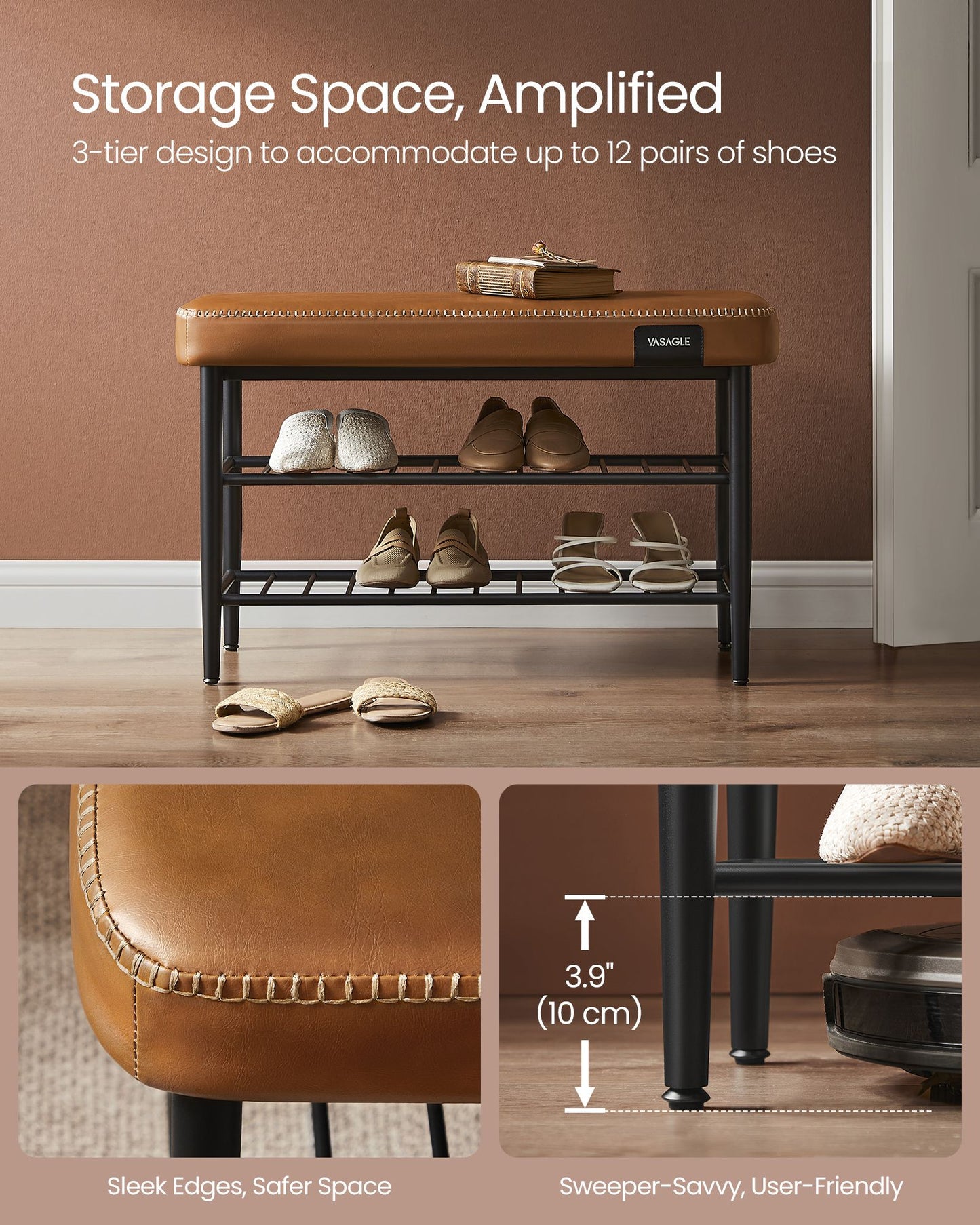 EKHO Collection - Shoe Bench with Metal Shelves