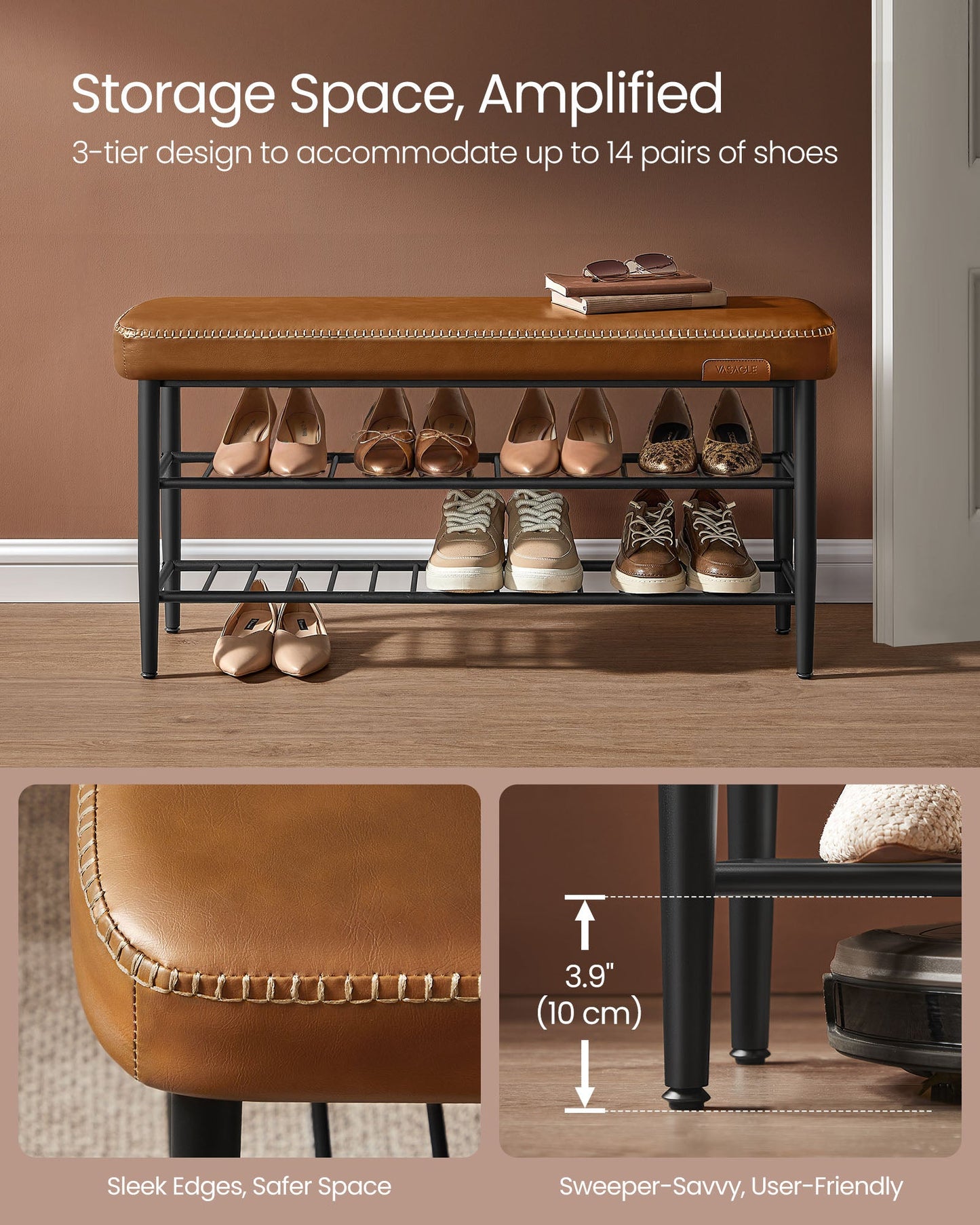 EKHO Collection - Shoe Bench with Metal Shelves