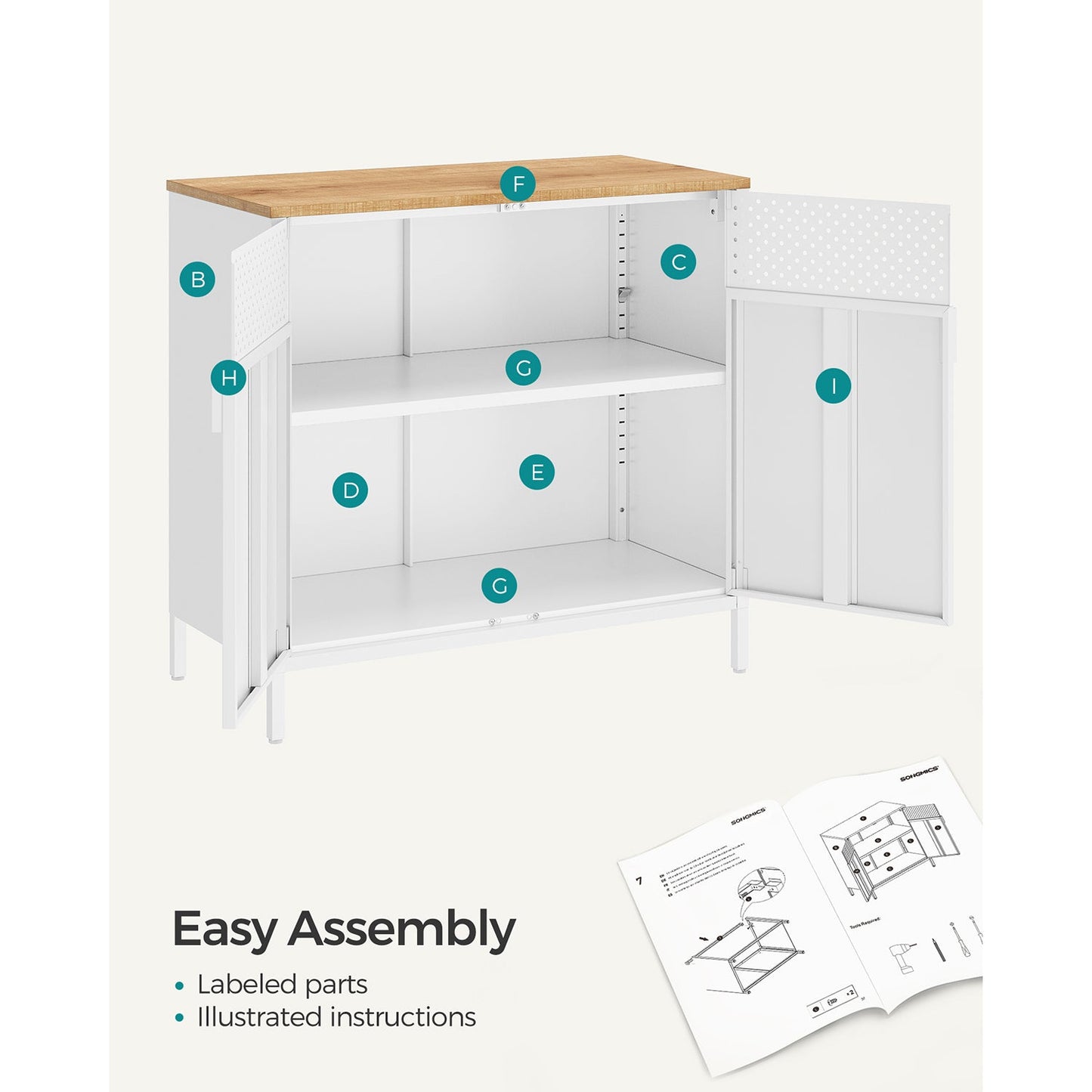 Storage Sideboard, Buffet Table with Adjustable Shelves
