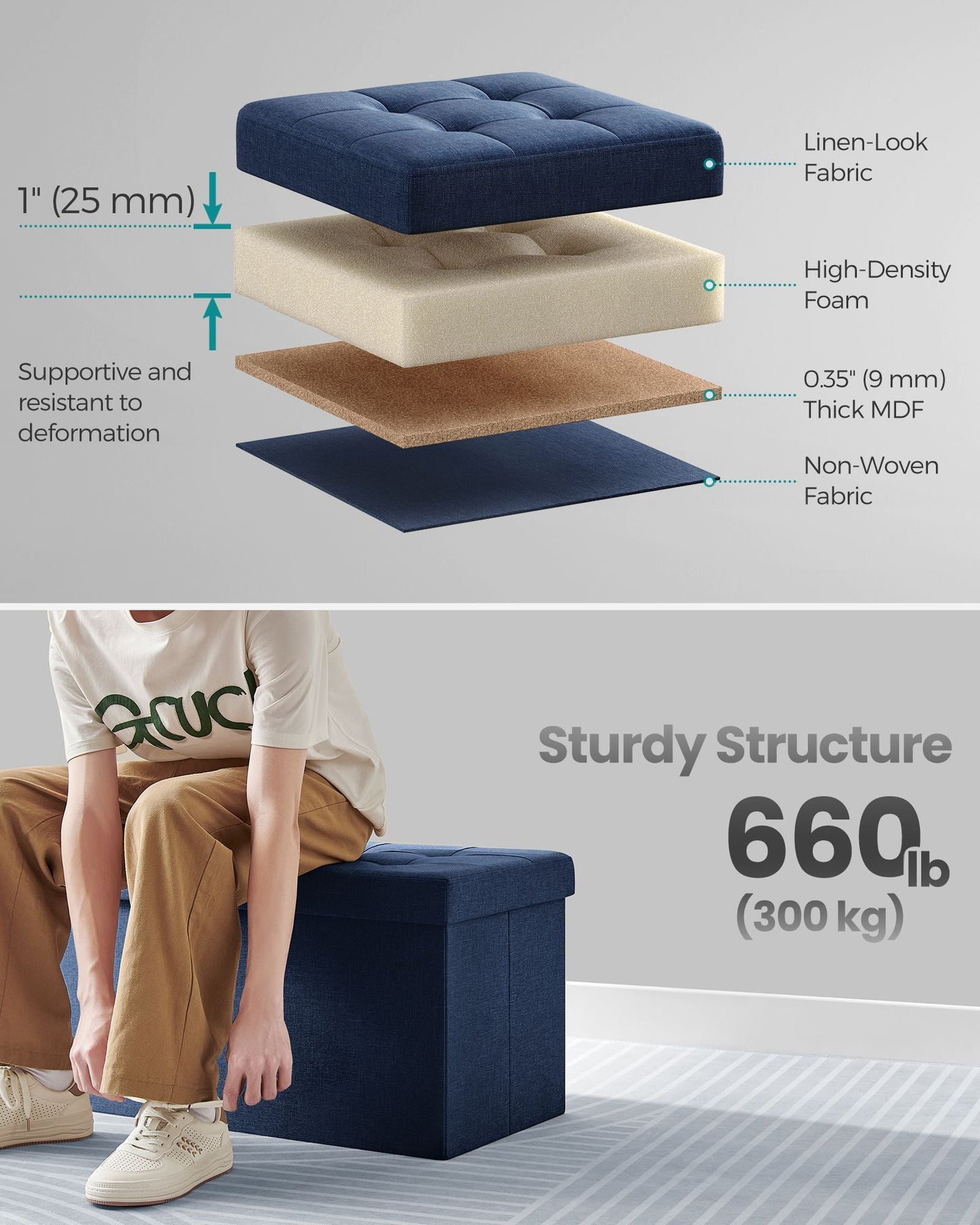 76 cm Storage Ottoman, Foldable Storage Bench with Flipping Lid, 300 kg Load Capacity, for Entryway