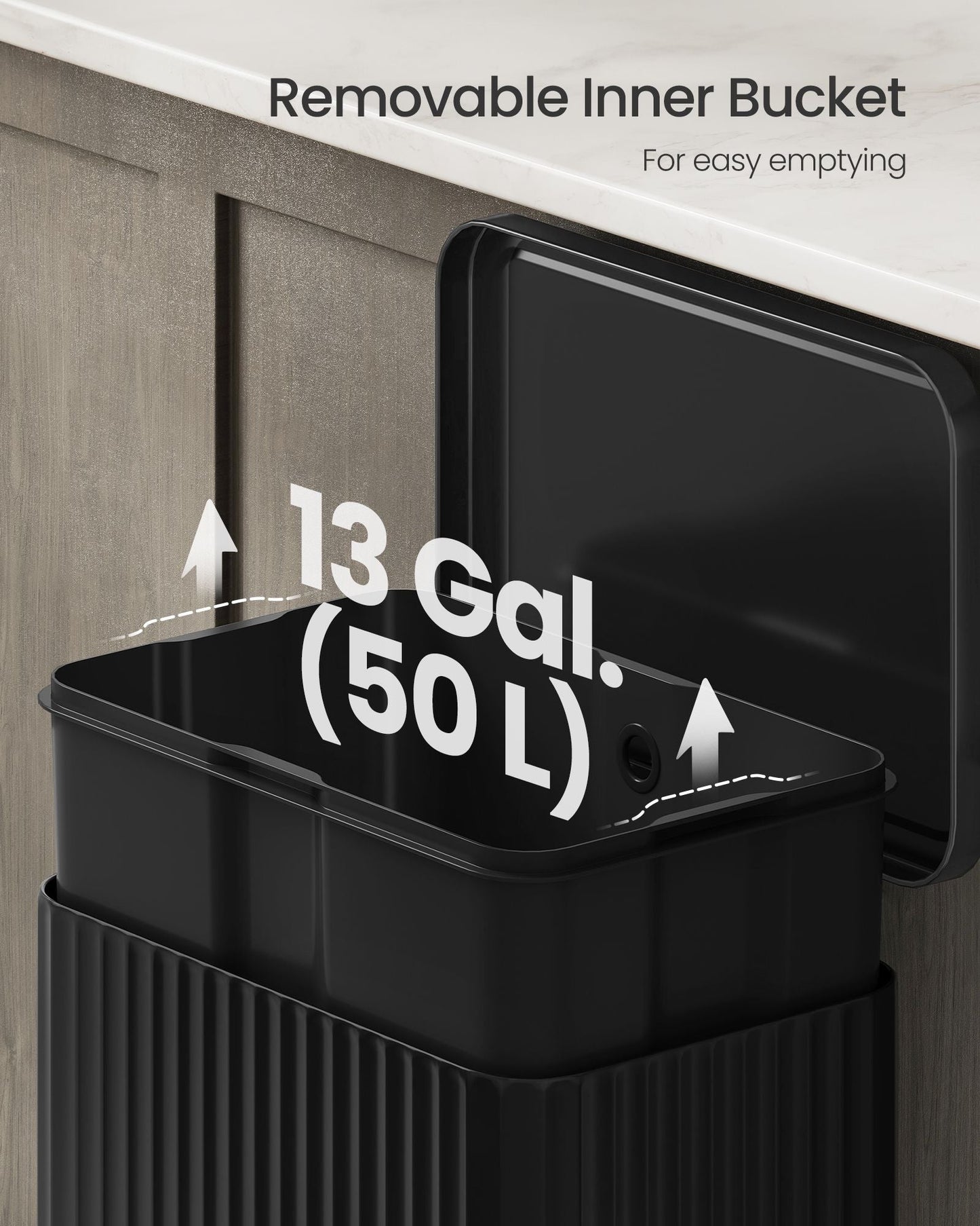 Trash Can, 13 Gallon (50 L) Garbage Can for Kitchen