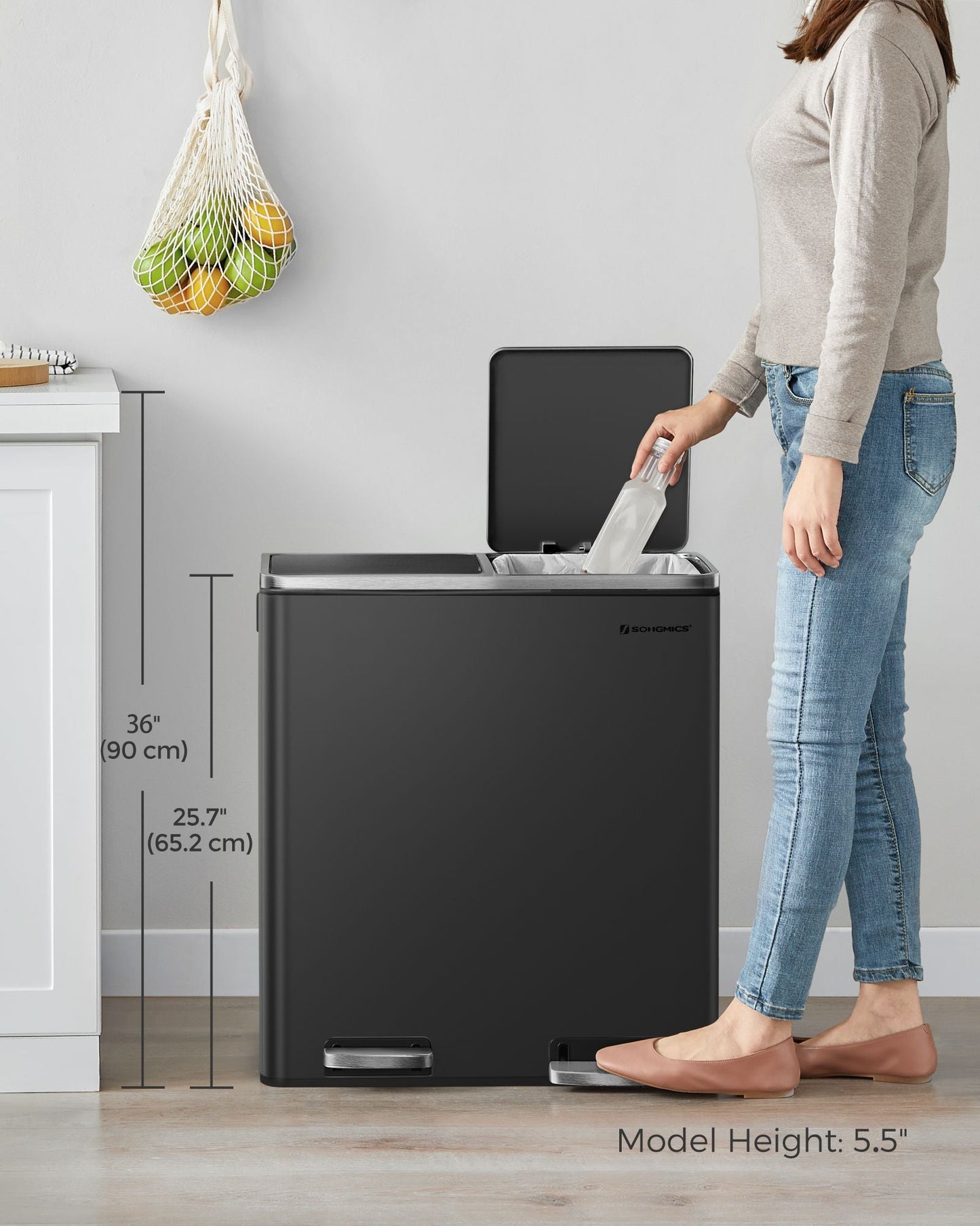 Trash Can with 2 Compartments, 2 x 8-Gallon Double GarbageCan, Trash Bin with Lids