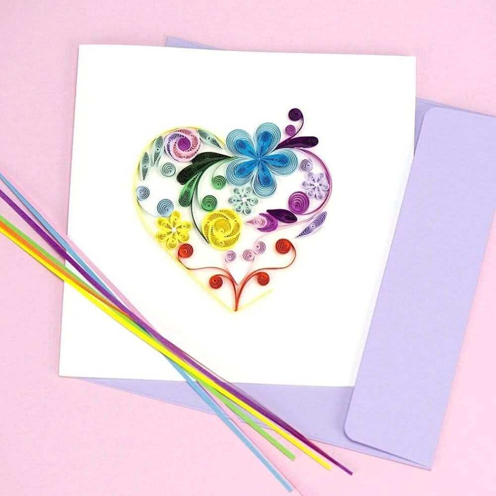Floral Rainbow Heart Quilled Greeting Card
