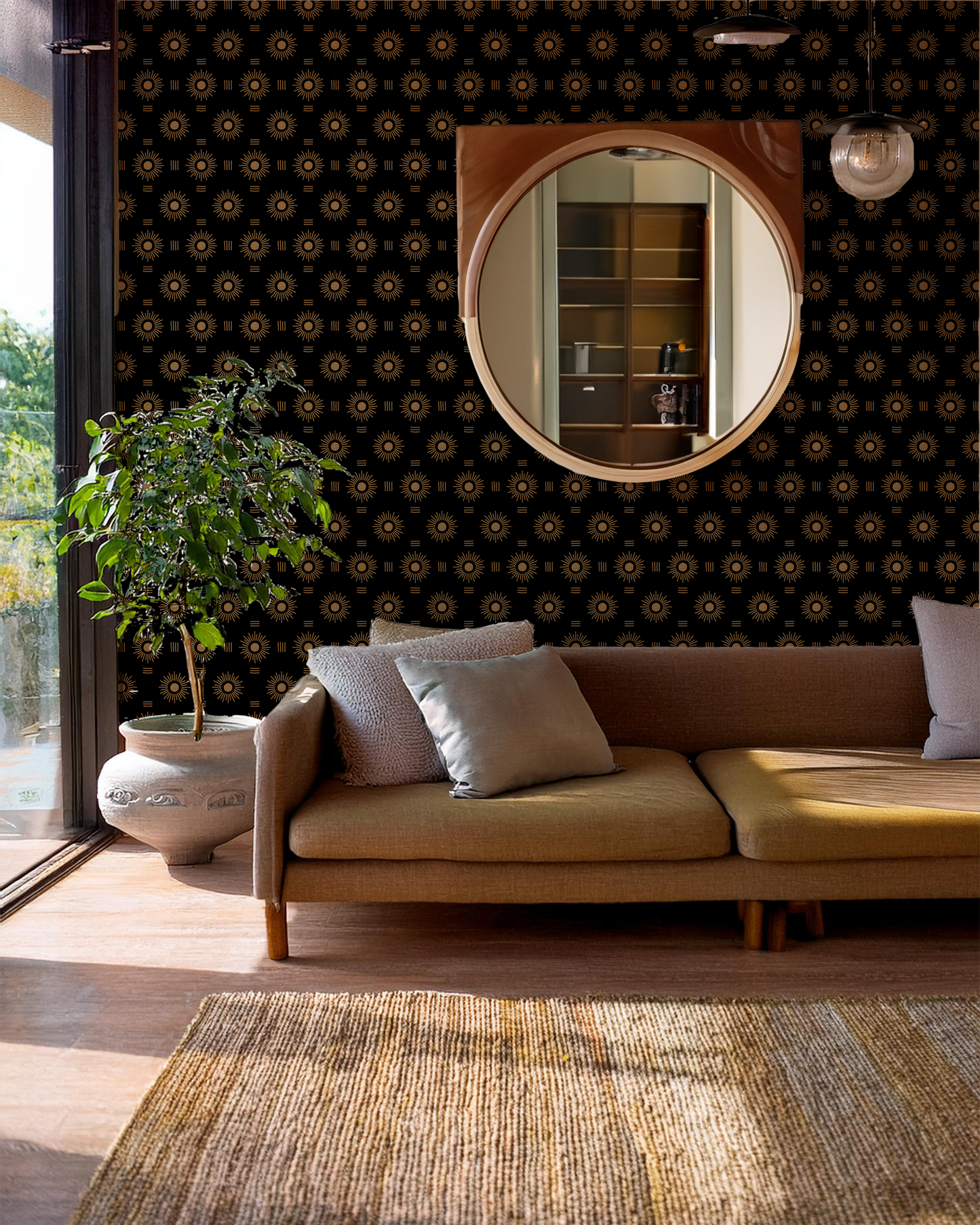 Sun Rays Wallpaper, black and mustard