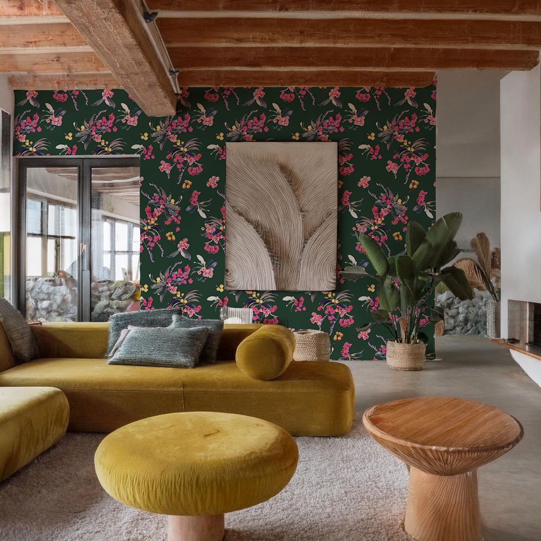 Floral Loquat Wallpaper, green