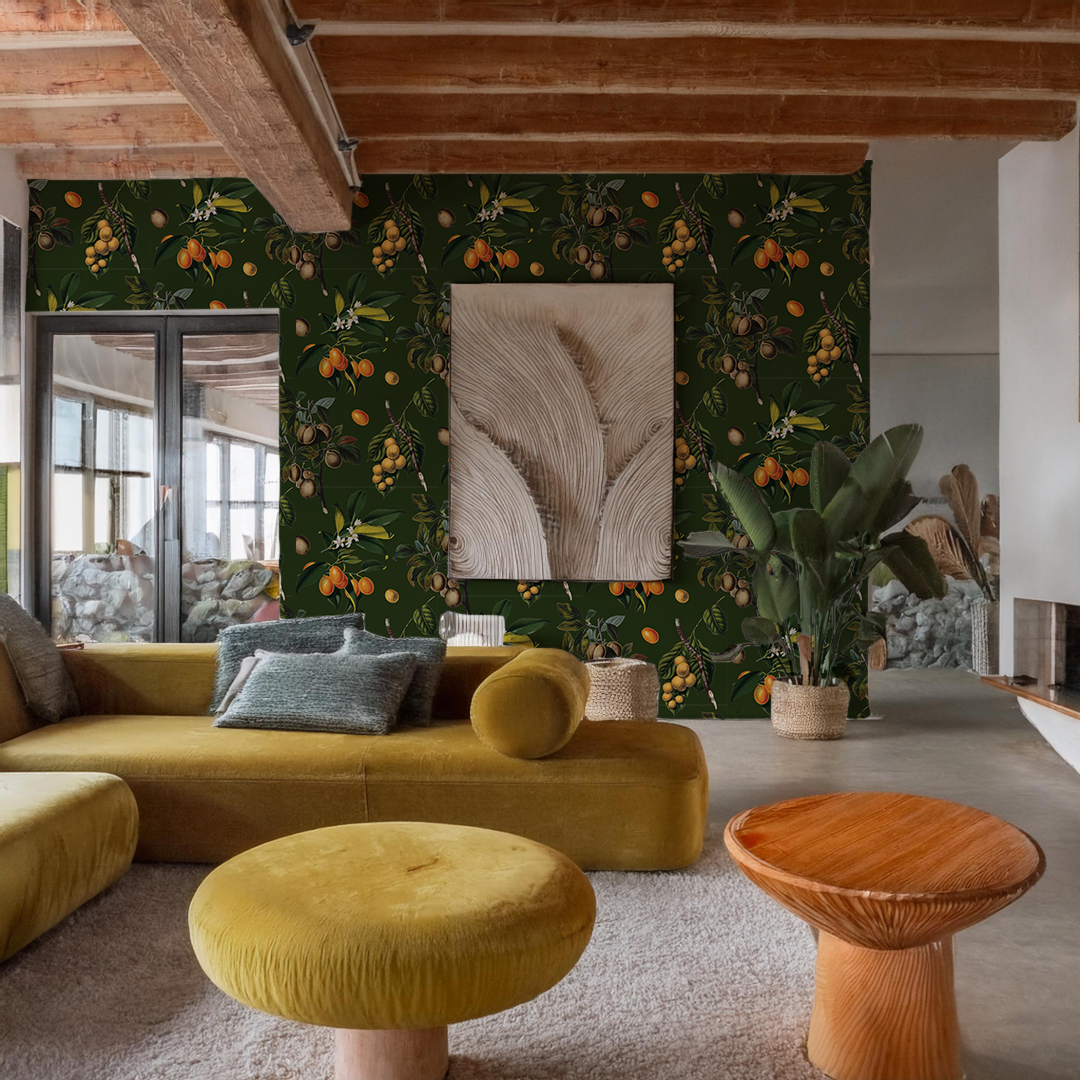 Vintage Orchard Wallpaper, green