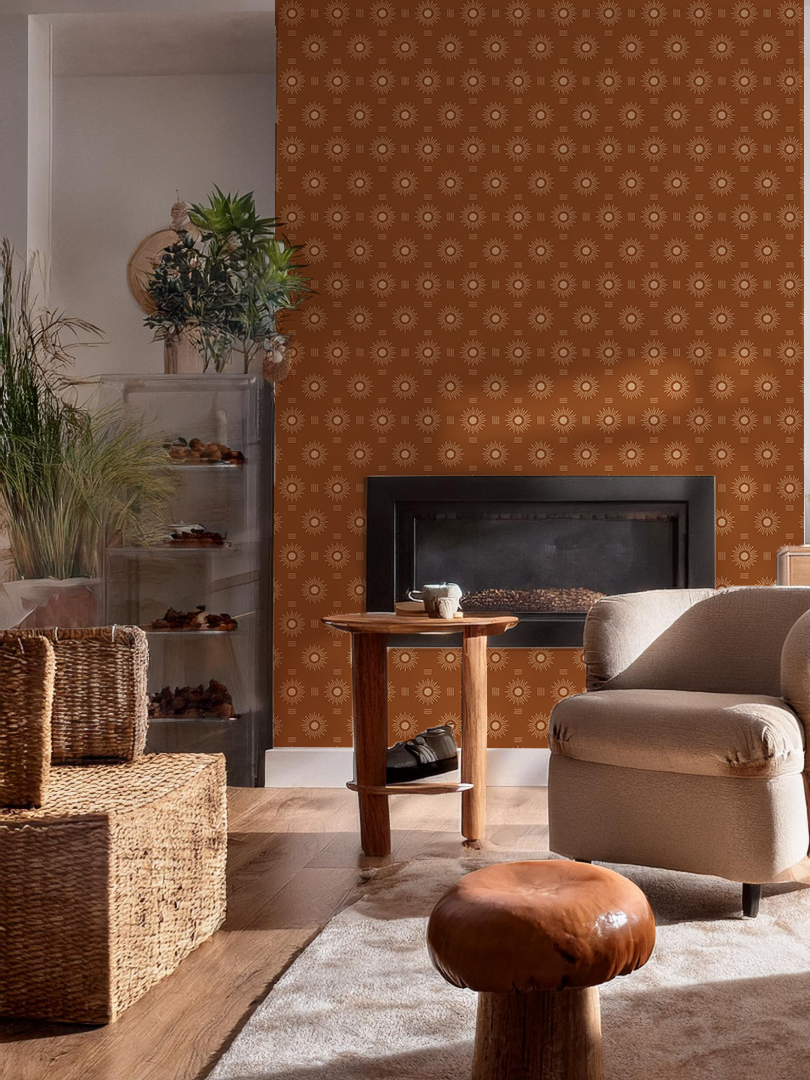 Sun Rays Wallpaper, rust and peach