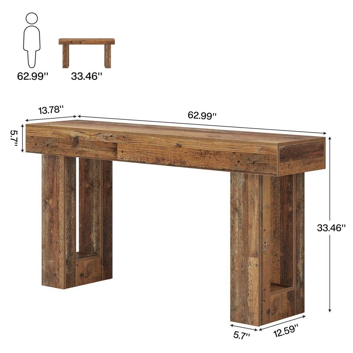 Modern Farmhouse 63-inch Entryway Console Sofa Table in Distressed Wood Finish
