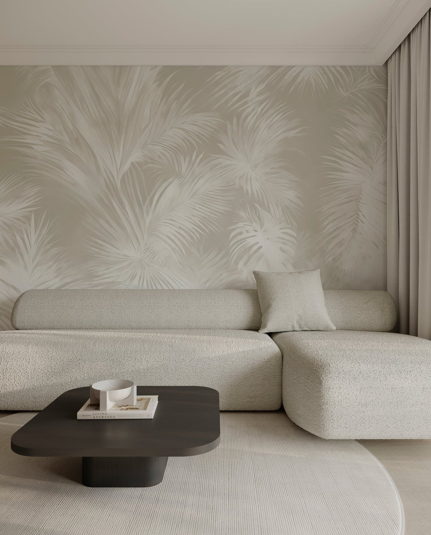 Beige & White Tropical Palm Wall Mural