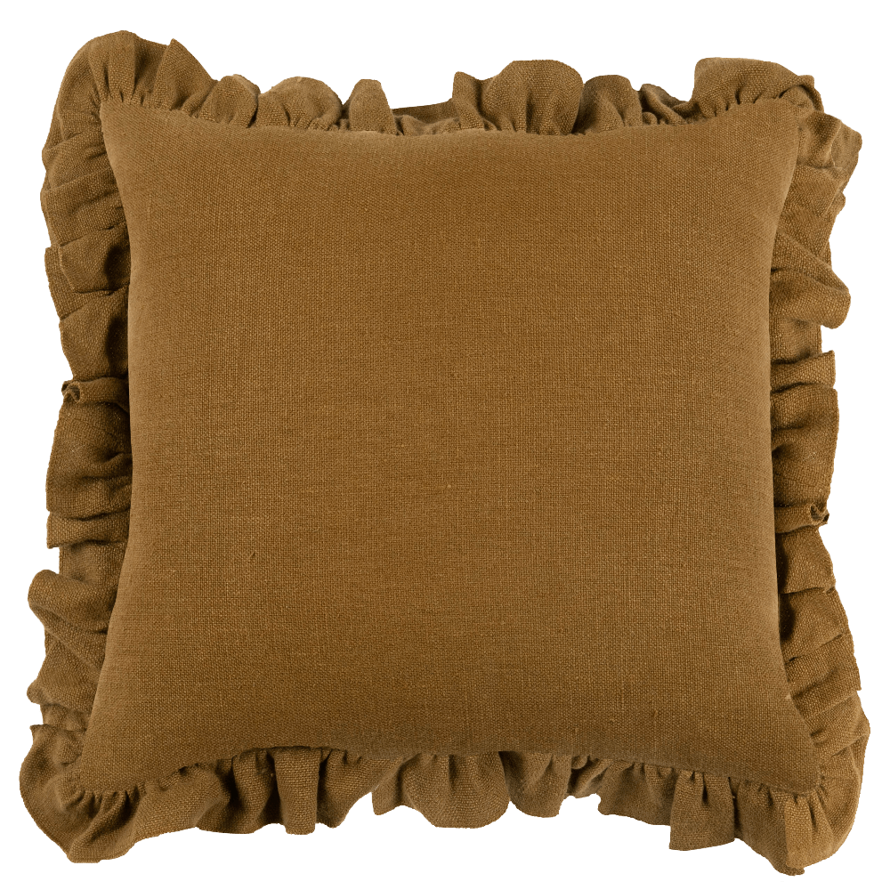 Anita Linen Solid Throw Pillow Cover, Mustard Ruffled
