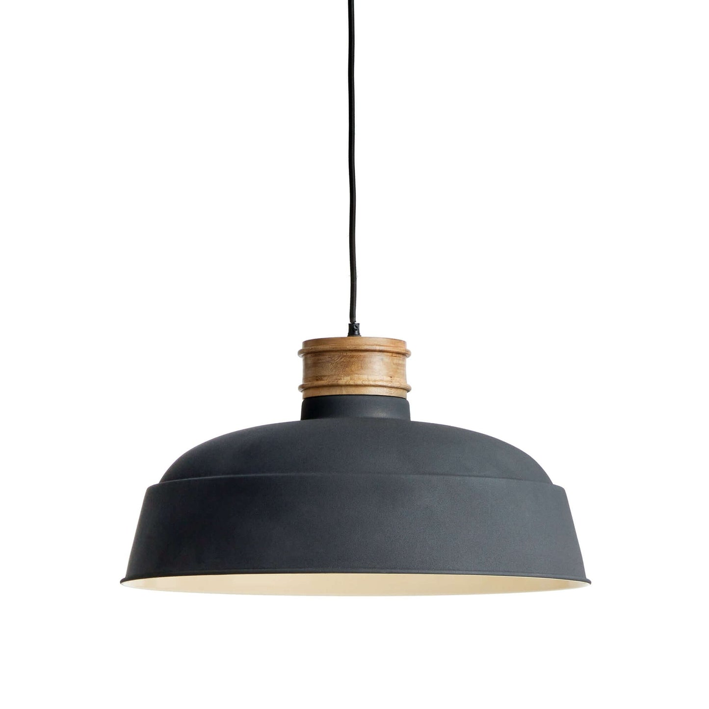 Industrial Wood and Metal Pendant Light in Matte Charcoal