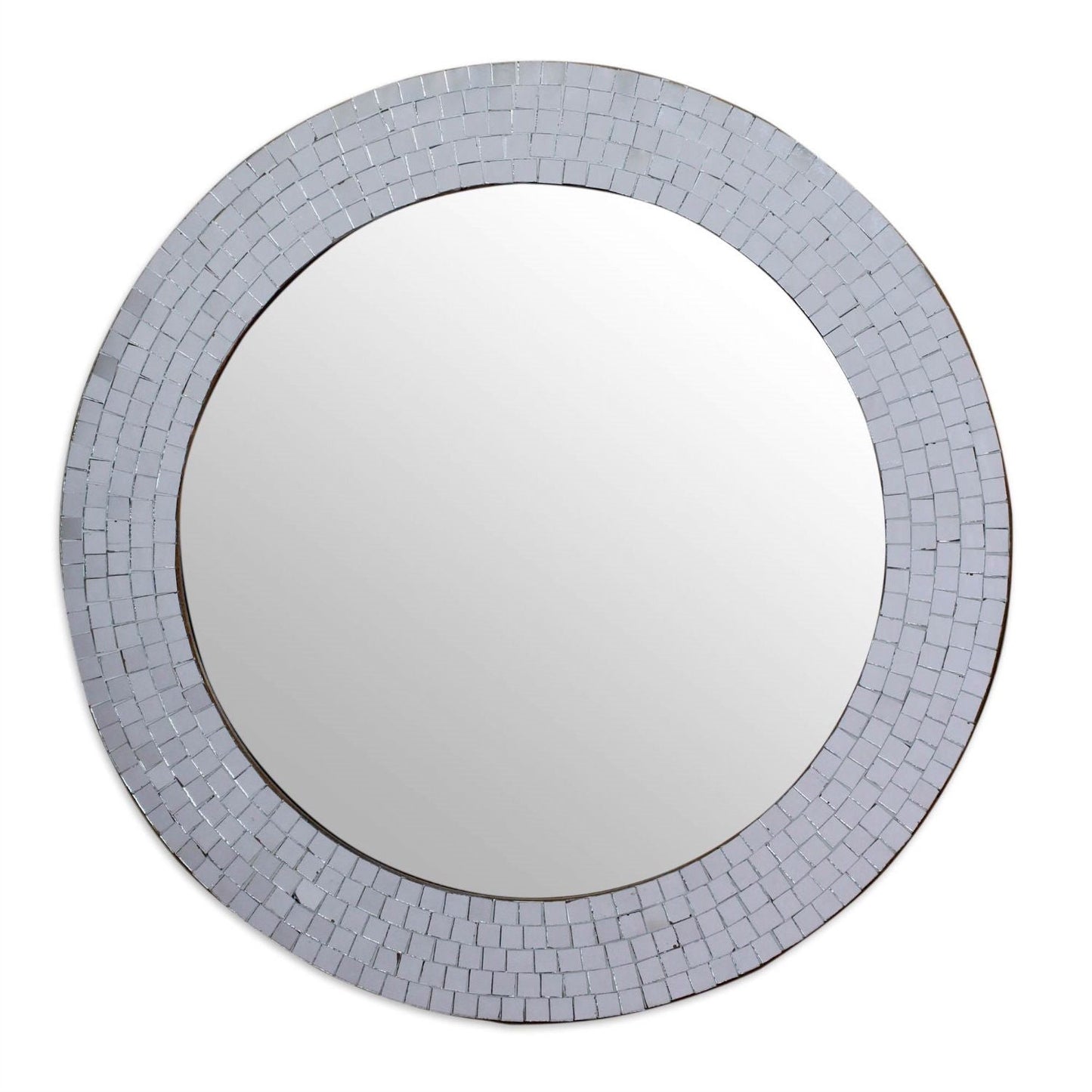 Round mirror with a mosaic frame on a white background
