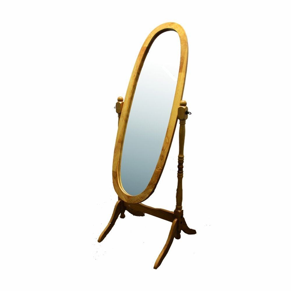 Wooden standing mirror on a white background