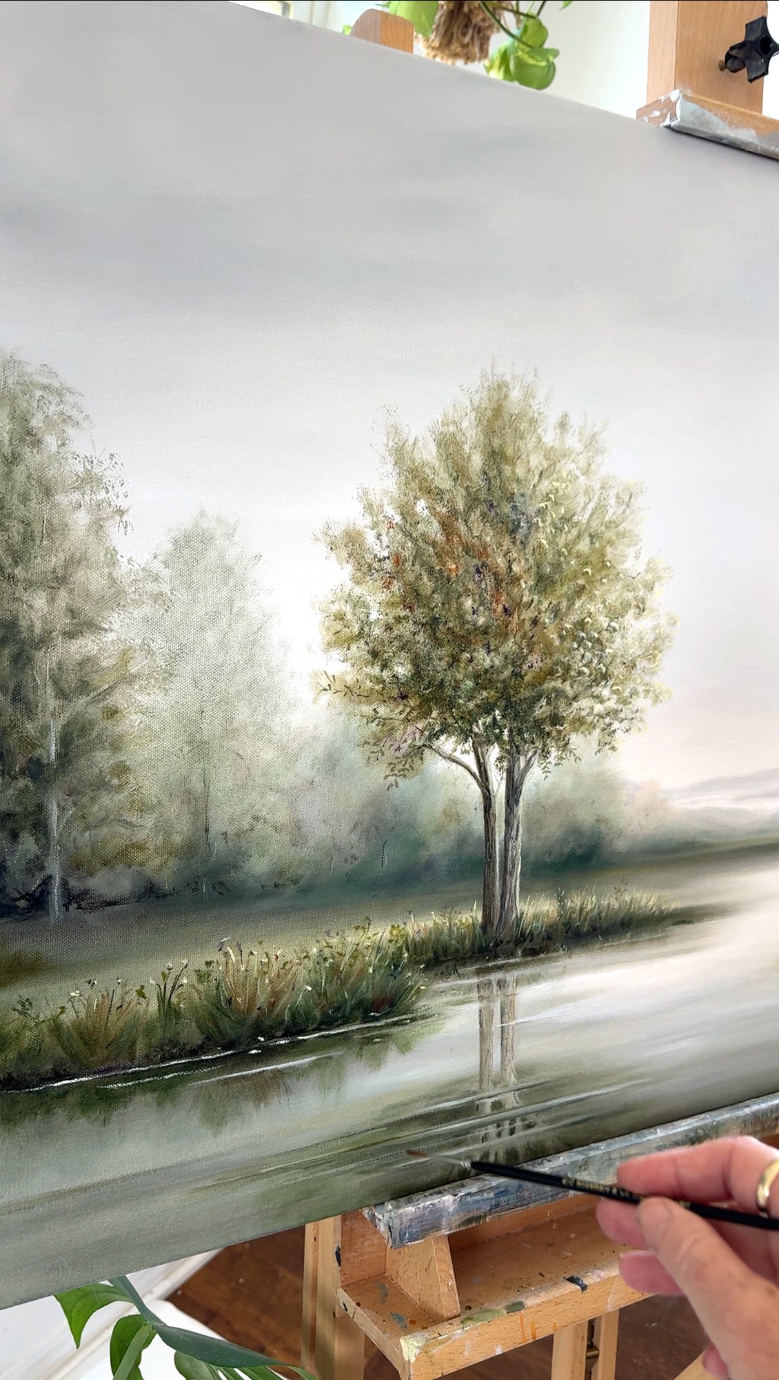 "Stillness" GICLÉE PRINT Landscape Oil Painting, Trees, Meadow, Reflections Water