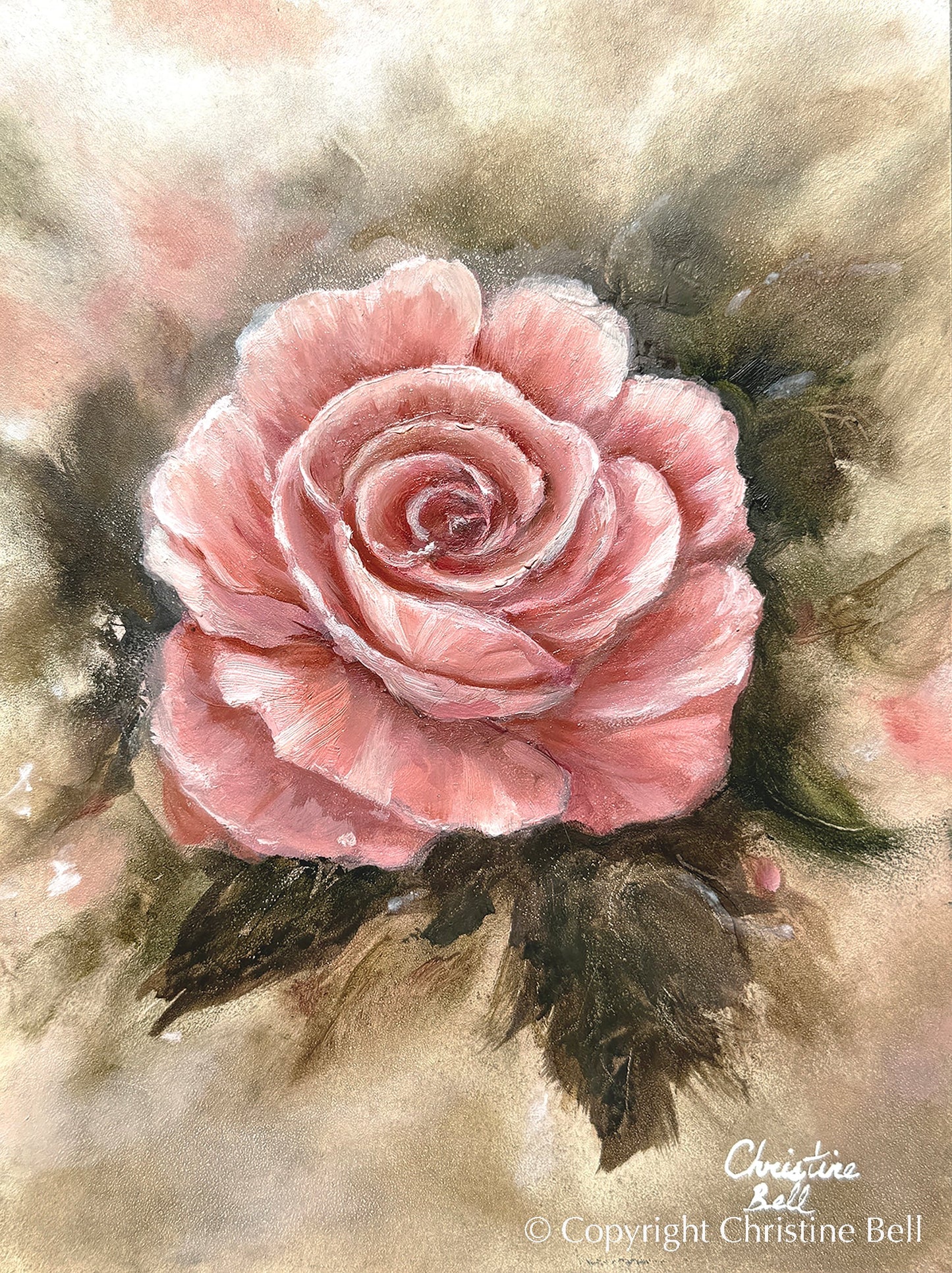 "Pretty Lady" ORIGINAL FLORAL OIL PAINTING, Pink Rose Flowers, Gold Framed, 6x8"