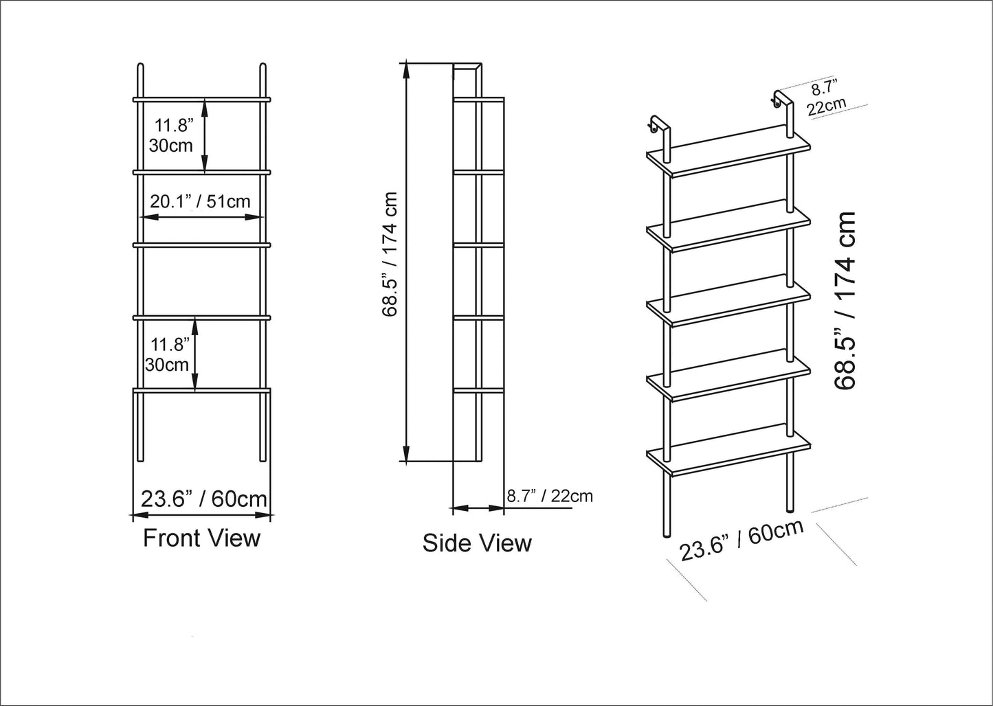 Paula 68 inches Tall Metal Manufactured Wood Accent Ladder Bookcase