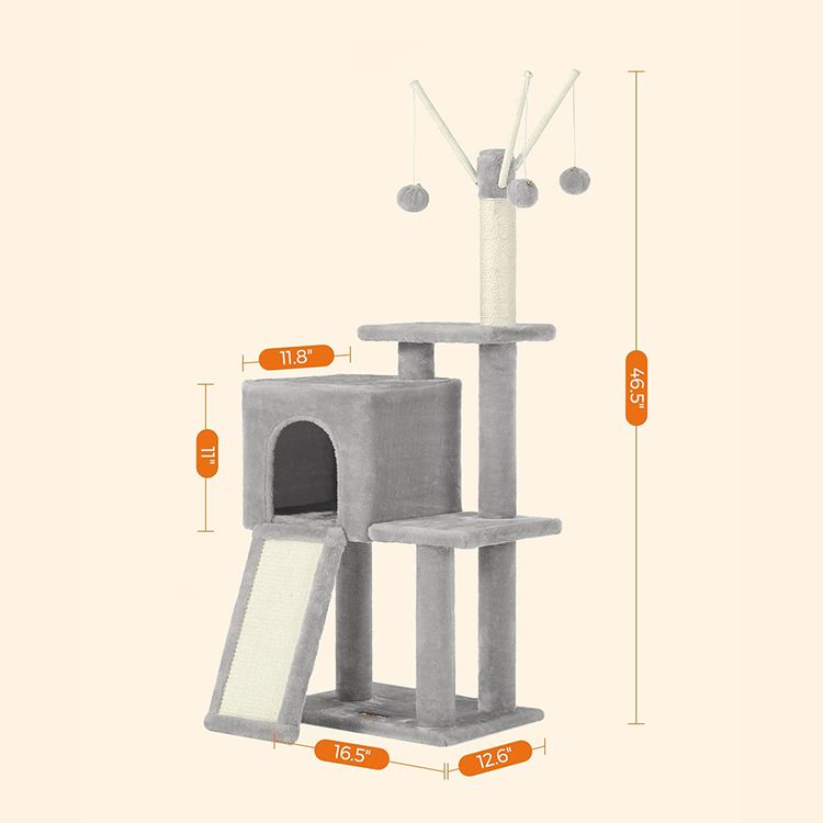 Cat Tree, Small Cat Tower for Indoor Cats, Kittens, Multi-Level Plush Cat Condo, 16.5 x 12.6 x 46.5 In