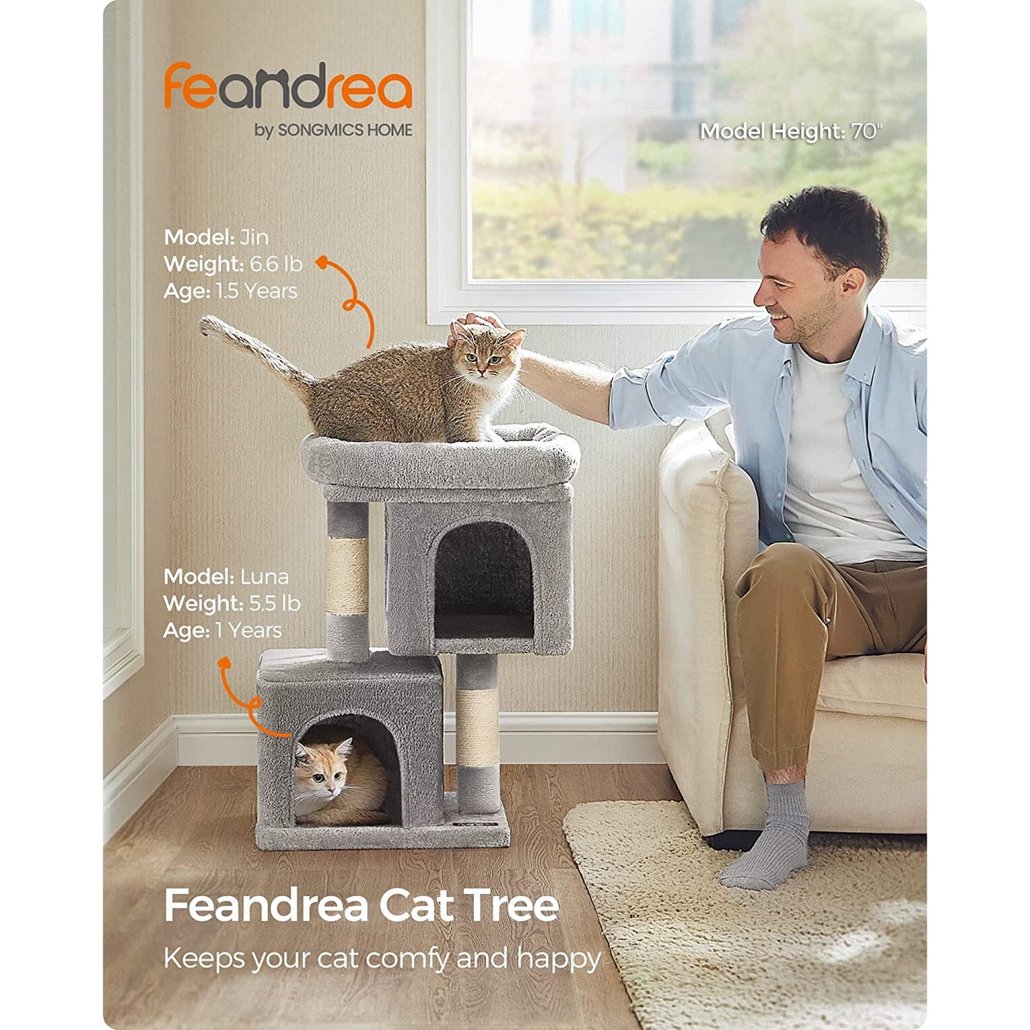 26.4-Inch Cat Tower with 2 Cat Caves
