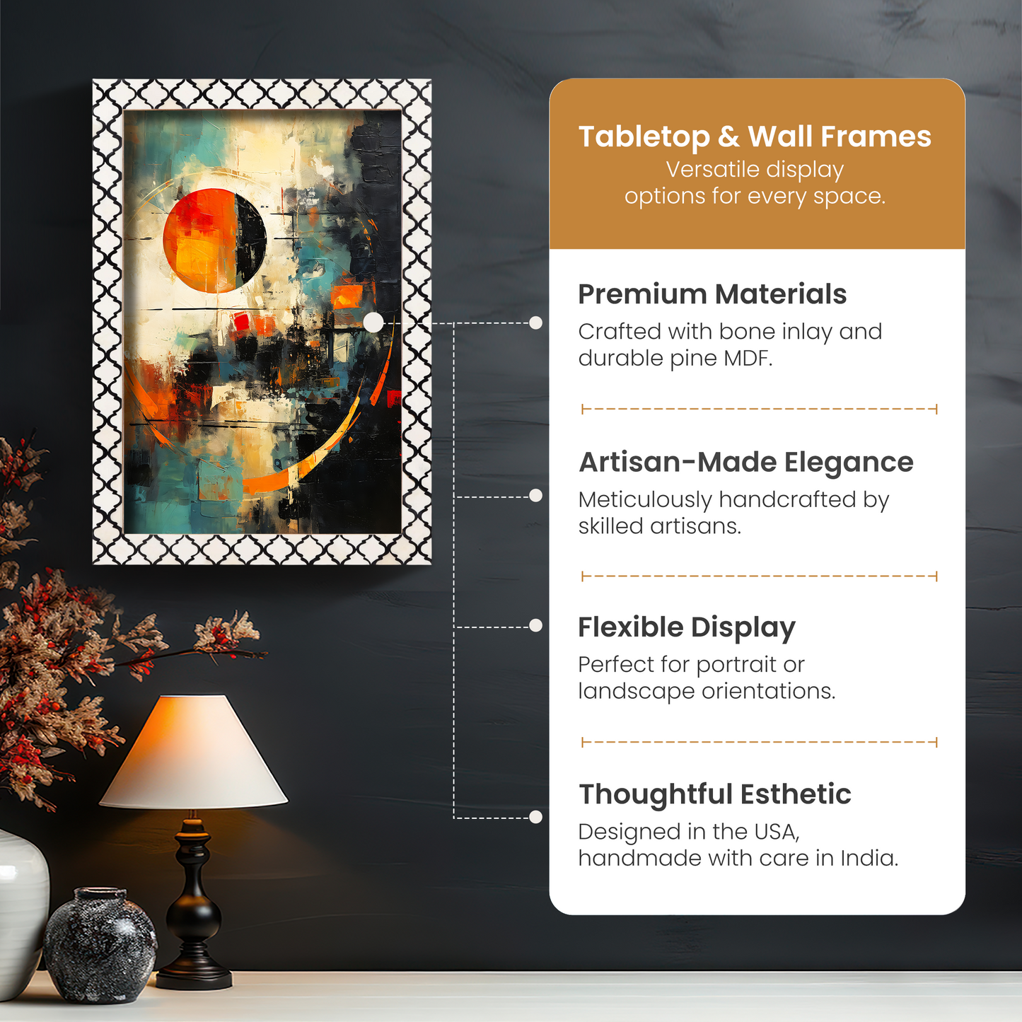 Poster Picture Frame Moroccan Bone & Resin Inlay Collection in 9 Sizes, Black