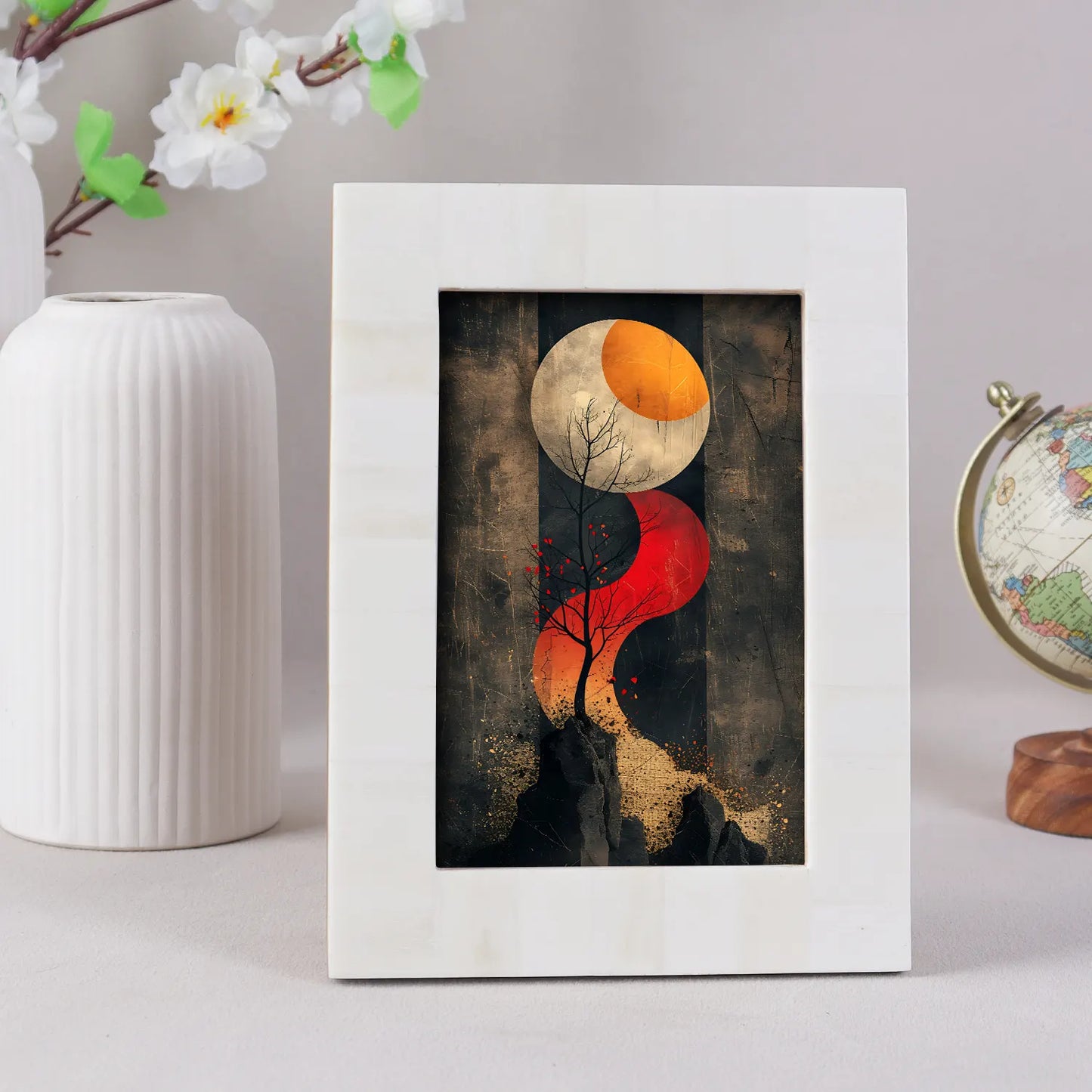 Classic Plain White Bone Inlay 4x6 Photo Frame