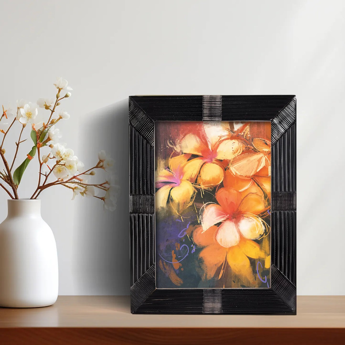 Horn Inlay Shagrin Picture Photo Frames Black, 4x6 5x7