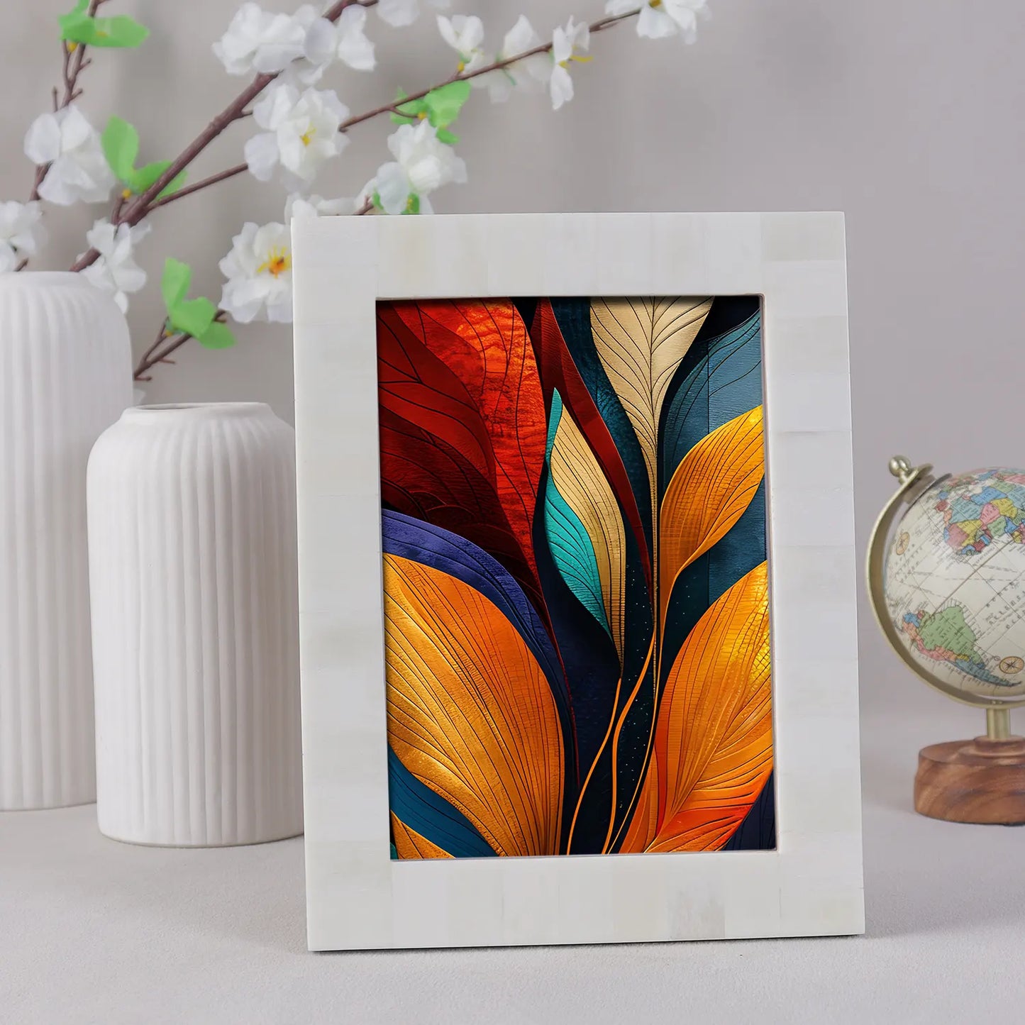 Classic Plain White Bone Inlay 4x6 Photo Frame