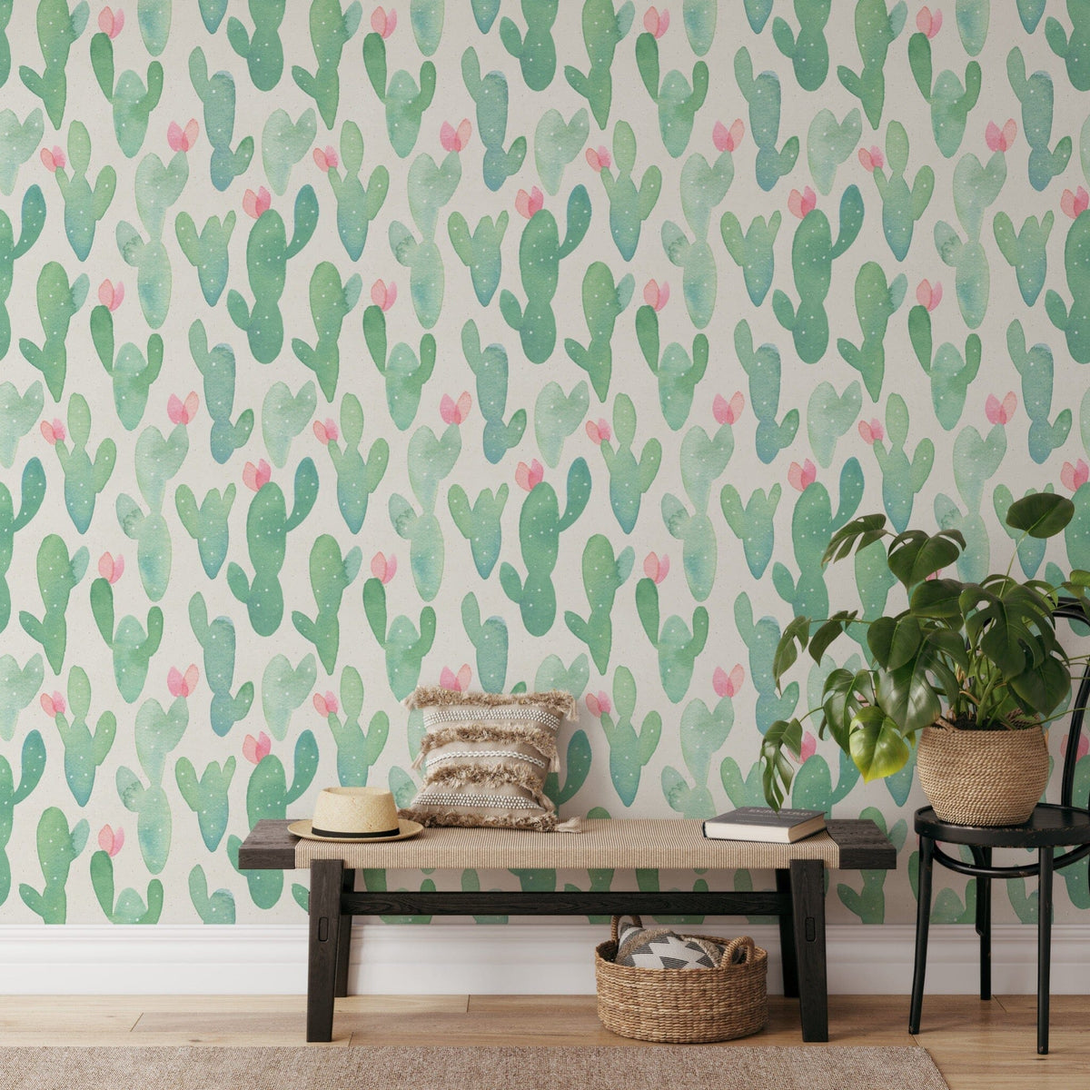 Green Cactus Watercolor Wallpaper
