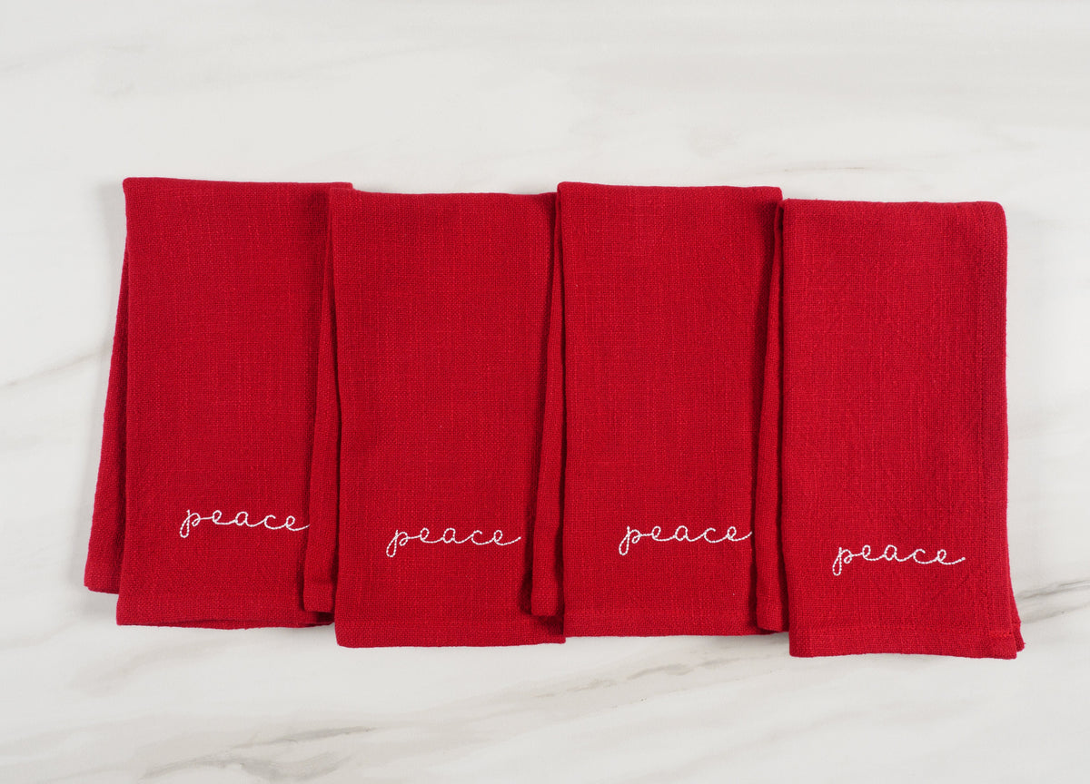 Holiday Red Embroidered Set Of 4 Napkins
