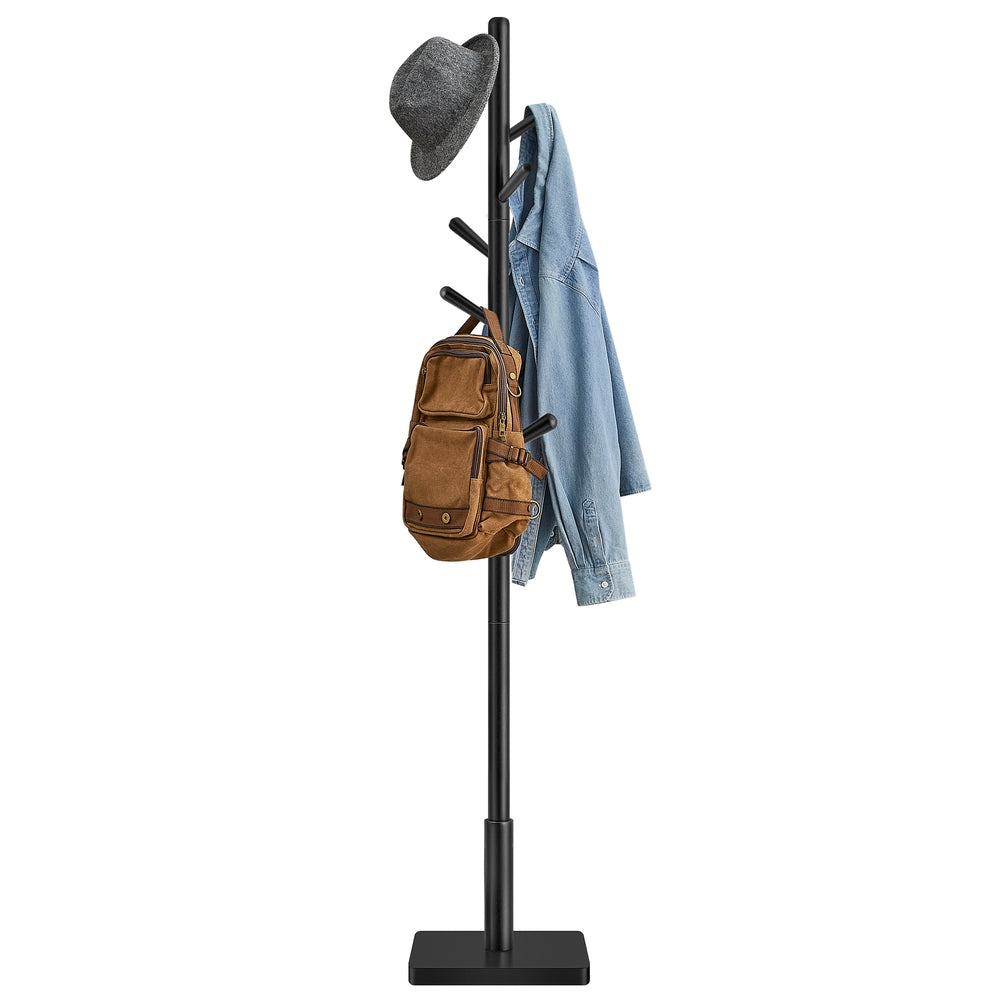 Coat Rack, Solid Coat Stand, Hall Tree, 8 Hooks, Walnut Color