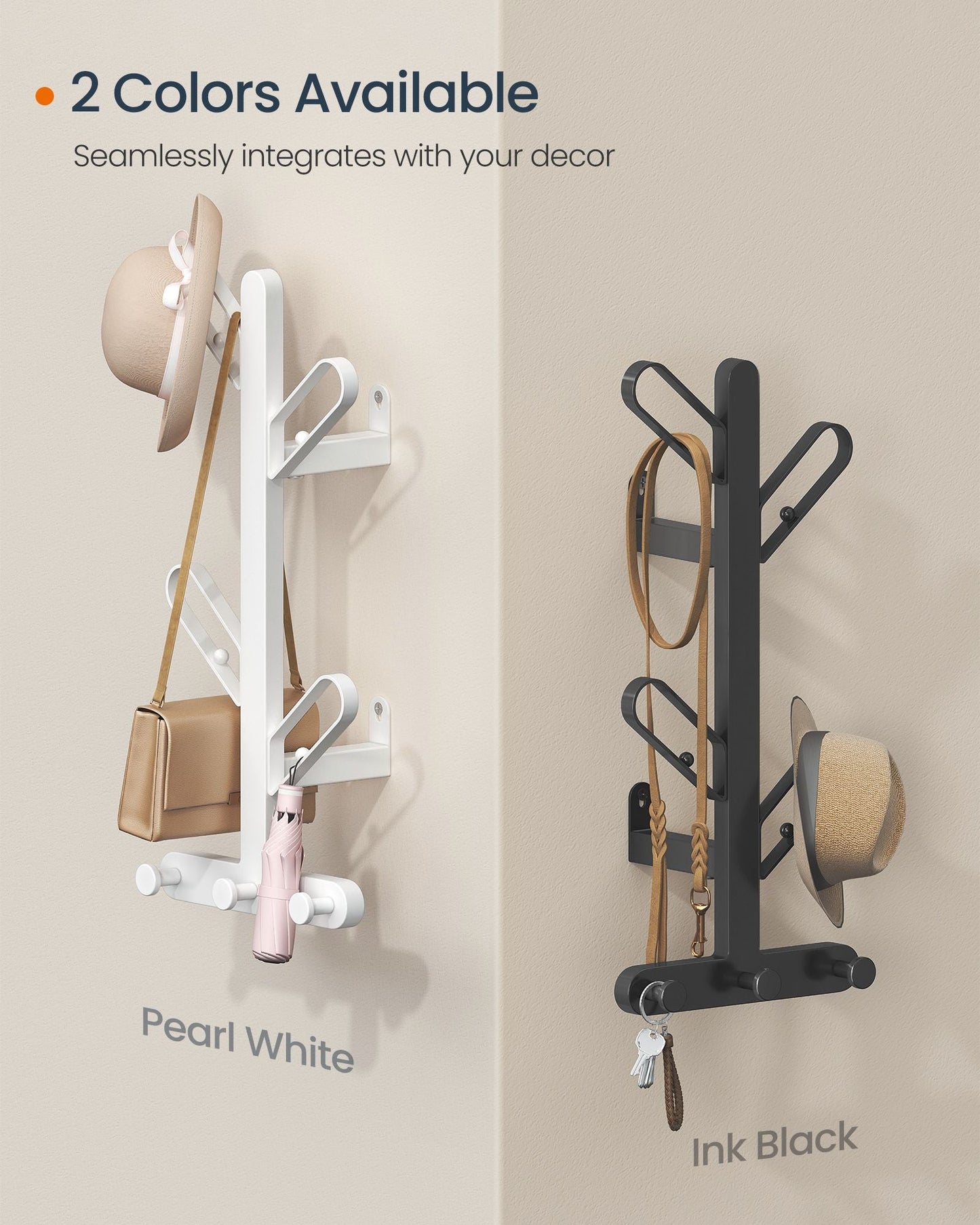 Set of 2 Wall-Mounted Coat Racksh-Look Racks with 14 Hooks, Ball Tips