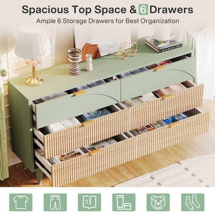 Retro Mid-Century Modern 6 Drawer Dresser Chest of Drawers in Mint Green