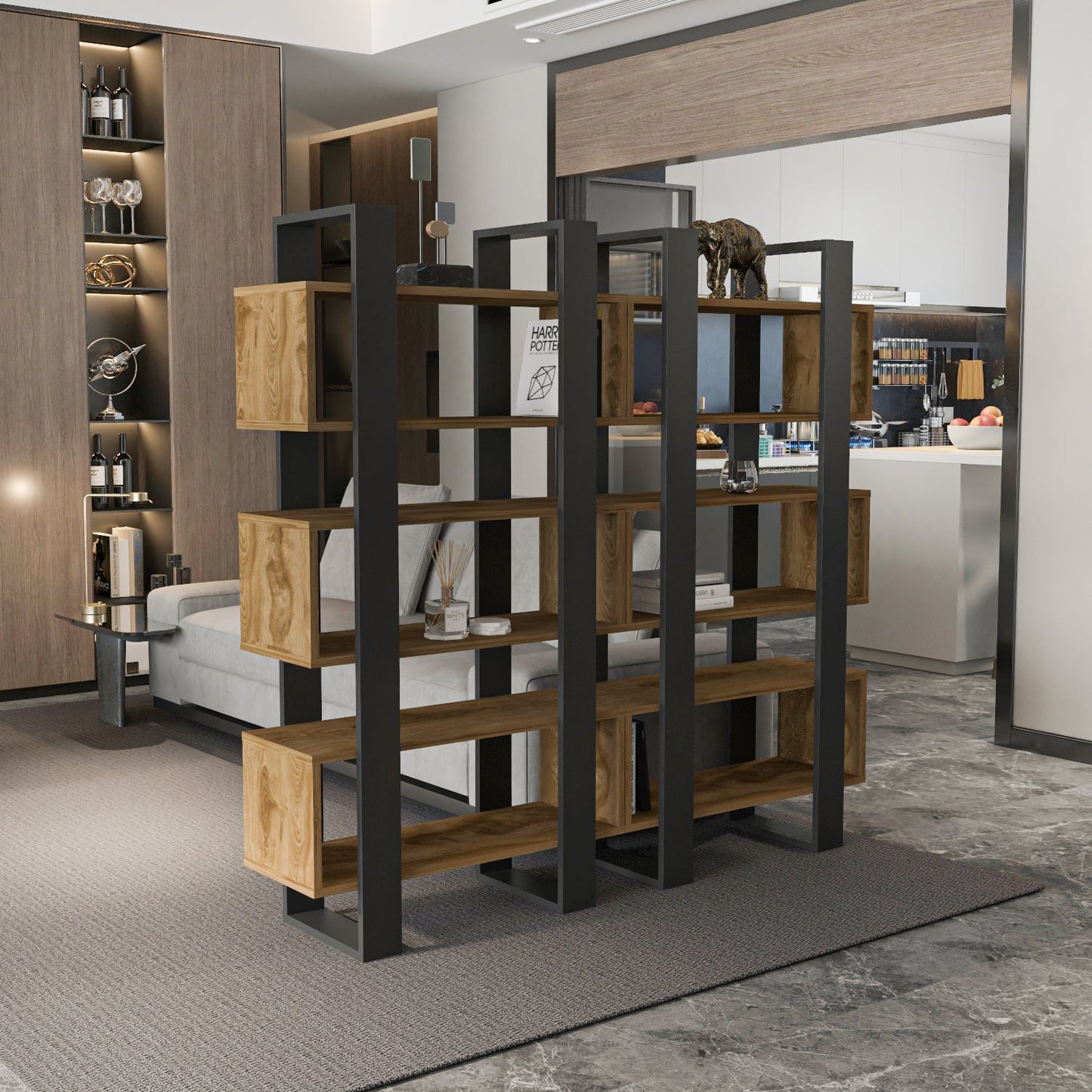 Reina 59" Modern Bookcase with Open Shelves