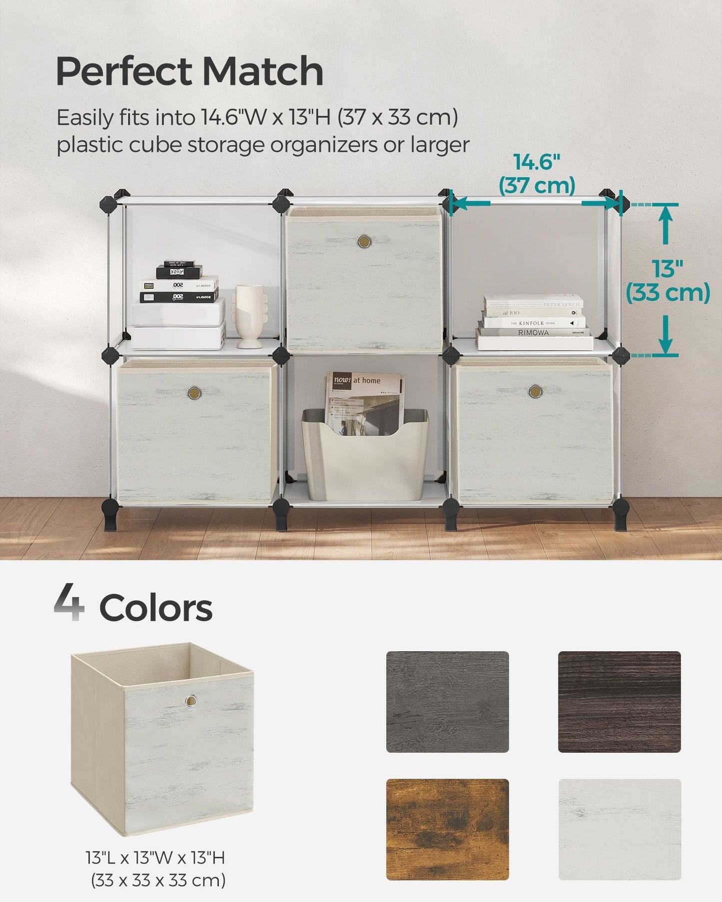Set of 6 Storage Cubes 13 x 13 x 13 Inches Vintage White