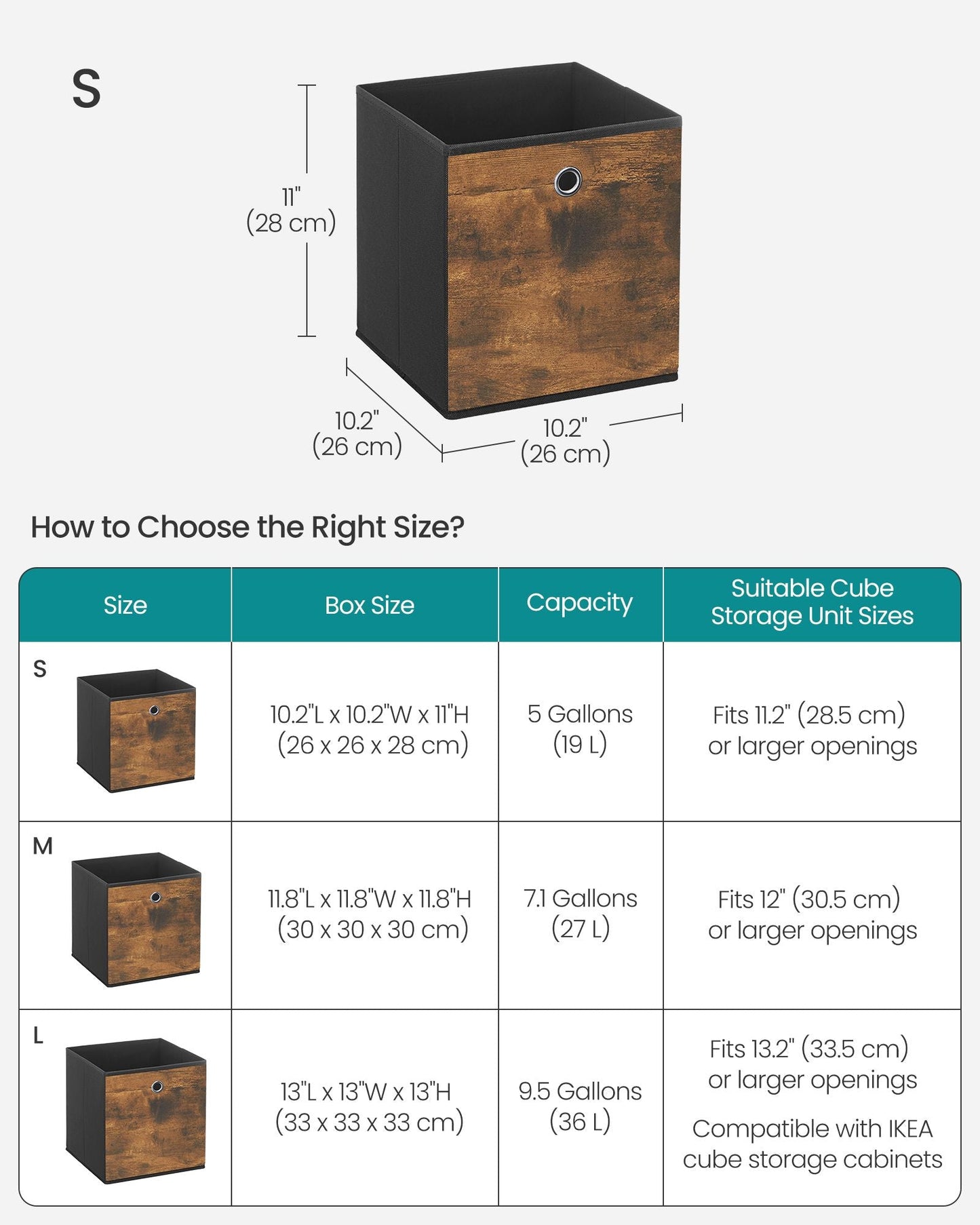 Storage Cubes, Set of 8 Storage Bins, Foldable Fabric Storage Boxes, 10.2 x 10.2 x 11 Inches, Fit Cube Storage Unit, for Clothes, Bedroom, Living Room, Rustic Brown and Ink Black