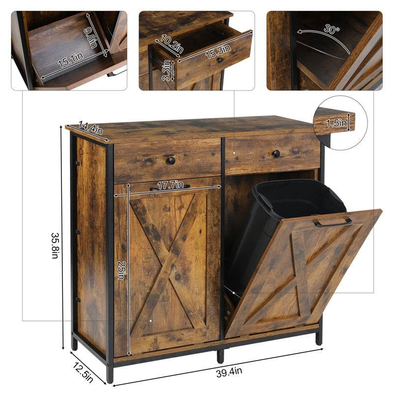 Rustic Multipurpose 2 Drawer / 2 Tilt Out 10gL Kitchen Laundry Trash/Recycle Storage