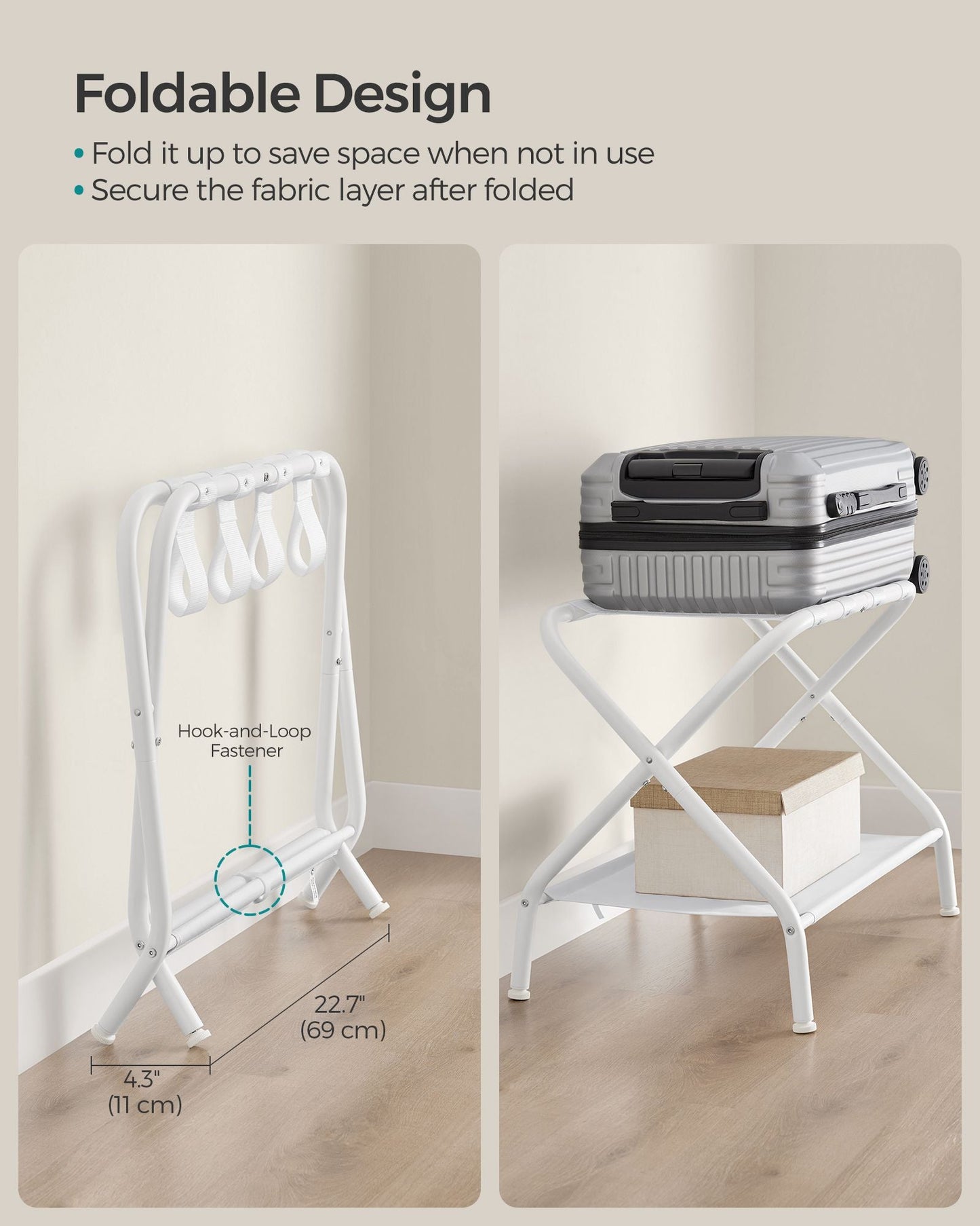 Set of 2 Luggage Racks with Fabric Shelves Cloud White
