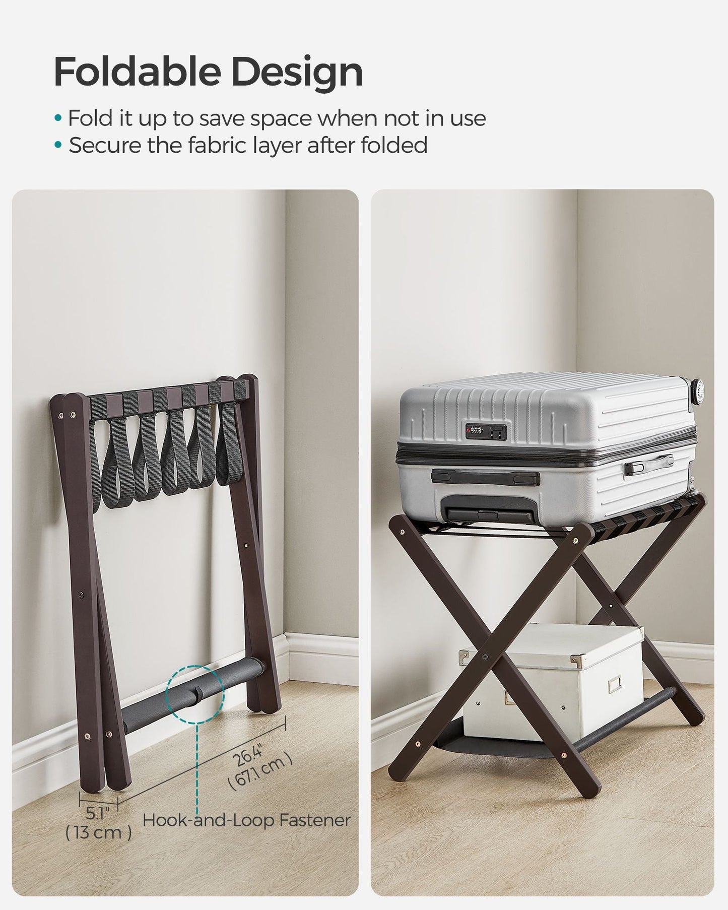 Set of 2 Folding Luggage Rack with Storage Shelf