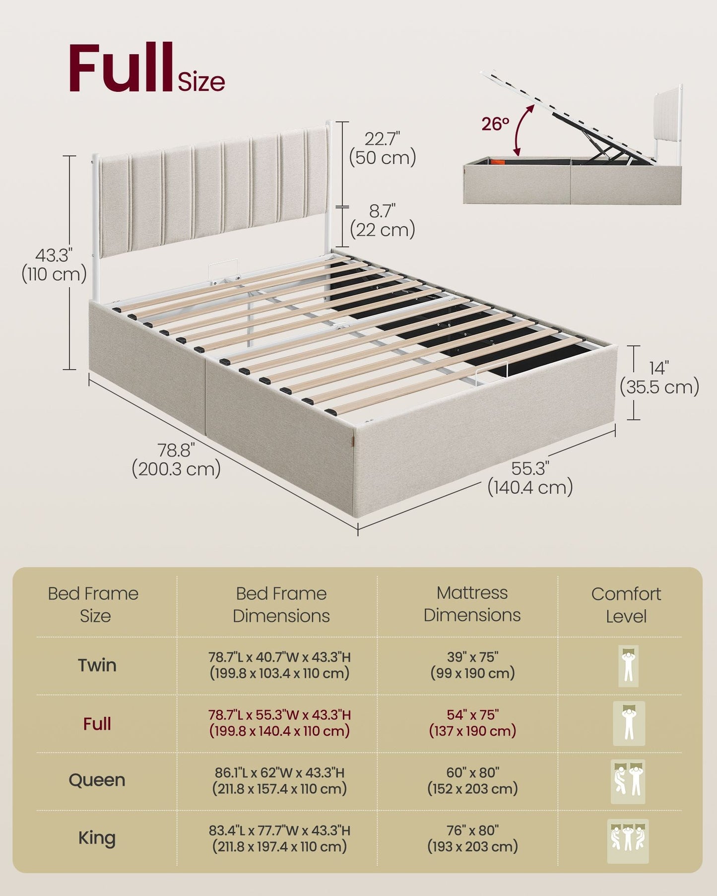 Lift Up Storage Bed Frame Full Size